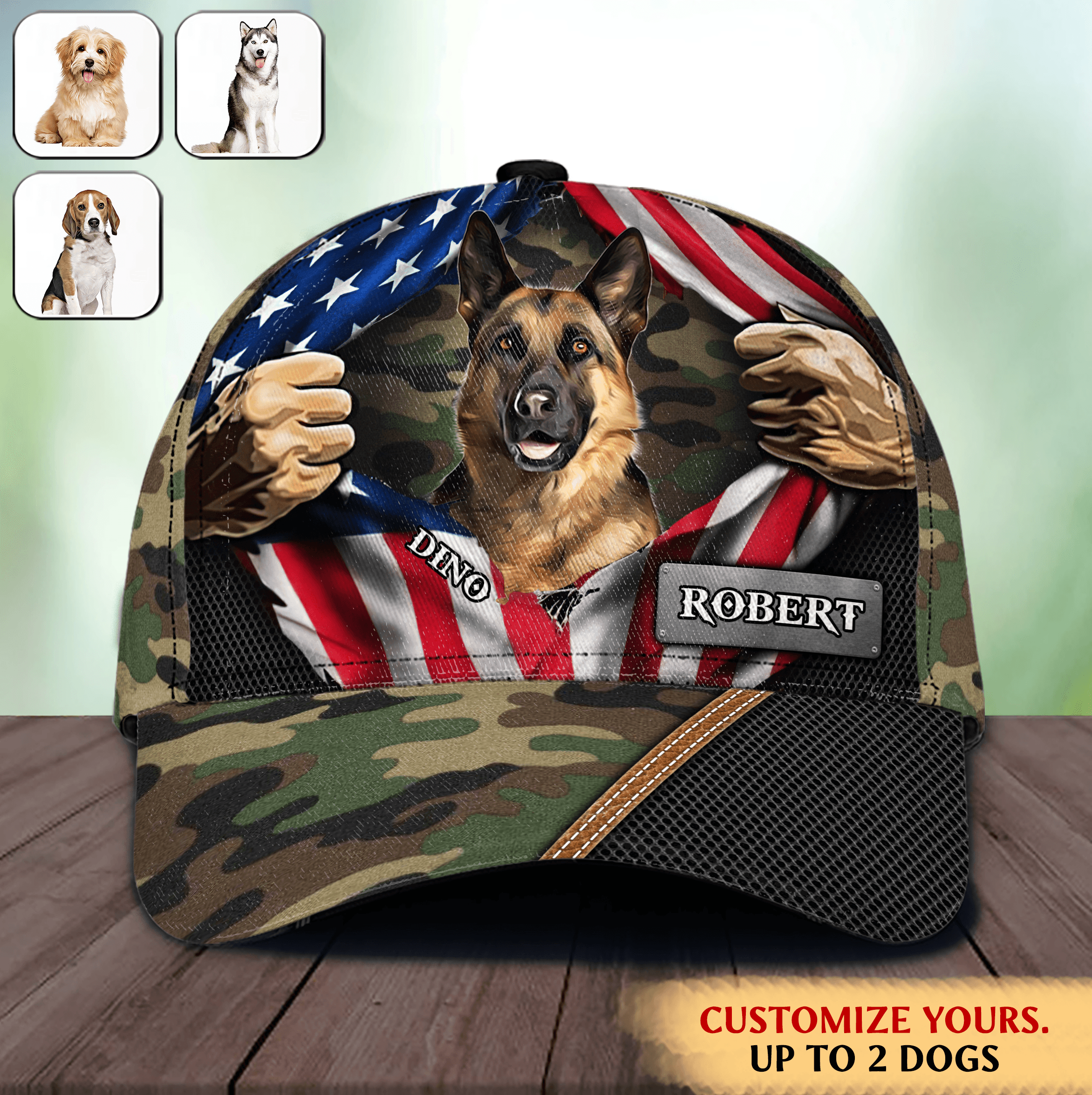 Camouflage Pattern Dog Personalized Classic Cap, FatherÃƒÂ¢Ã¢â€šÂ¬Ã¢â€žÂ¢s Day Gift for Dog Lovers, Dog Dad, Dog Mom Trucker Hats Custom Hats Gifts For Men & Women