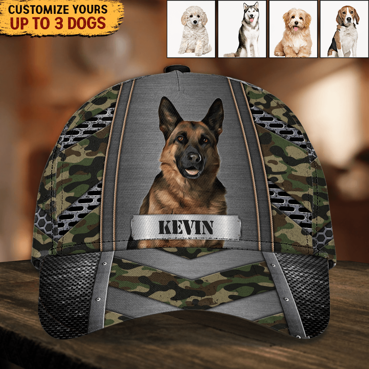 Camouflage Pattern Dog Personalized Classic Cap, FatherÃƒÂ¢Ã¢â€šÂ¬Ã¢â€žÂ¢s Day Gift for Dog Lovers, Dog Dad, Dog Mom Trucker Hats Custom Hats Gifts For Men & Women