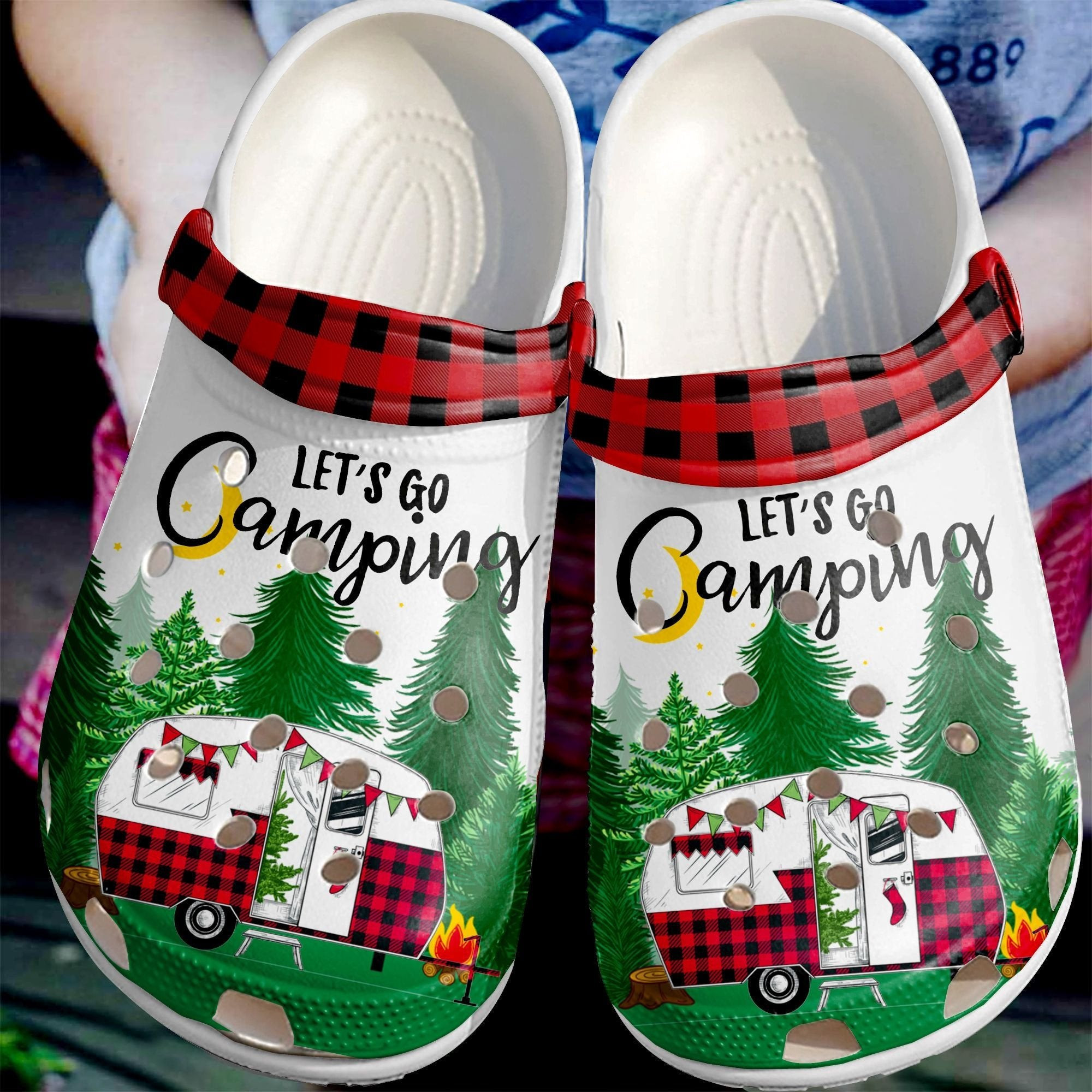Camper Red Gingham Collection Shoes Clogs - Lets Go Camping Outdoor Shoes Clogs Birthday Gift