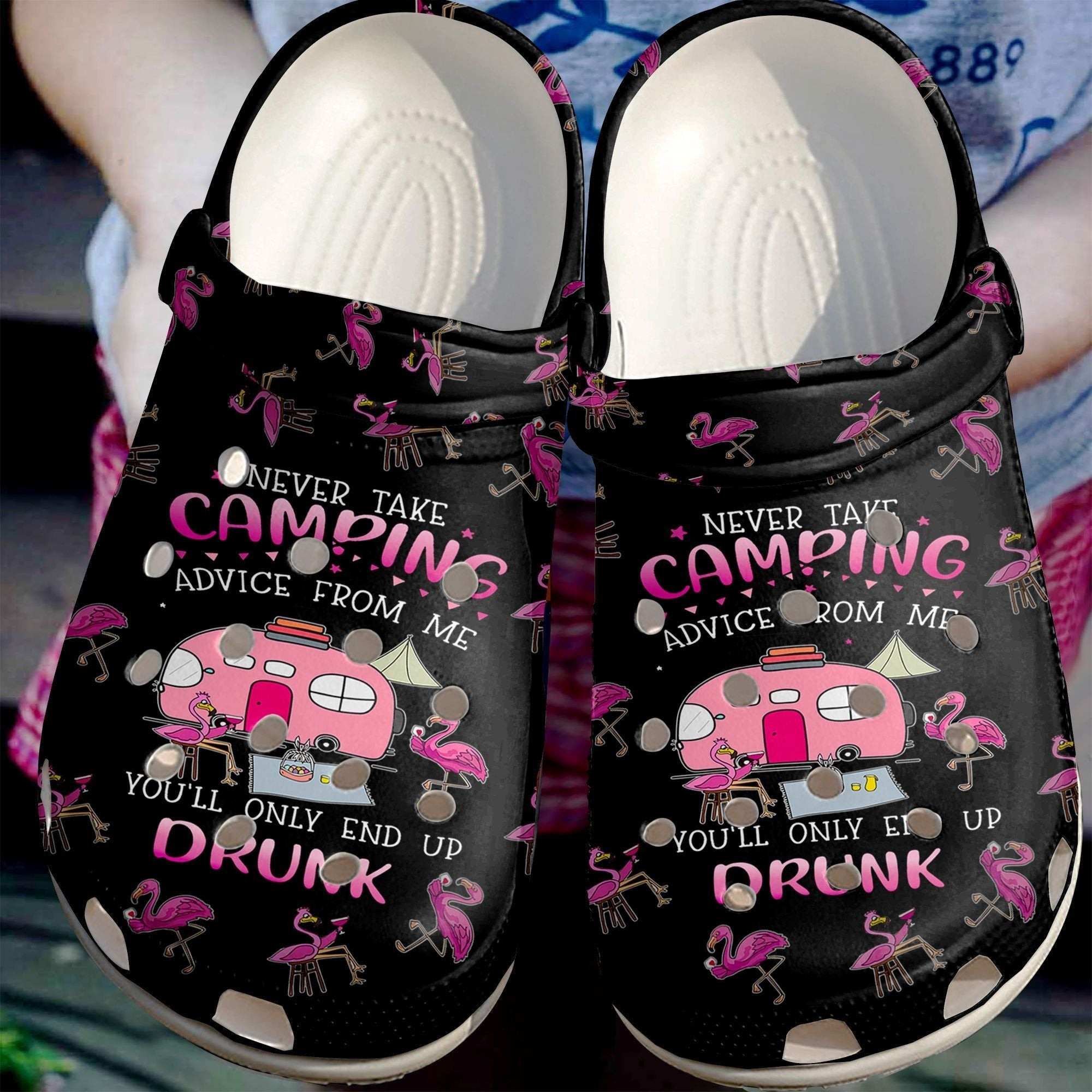 Camping Advices From Me Shoes - Flamingo And Bus Camp clog Birthday Gift