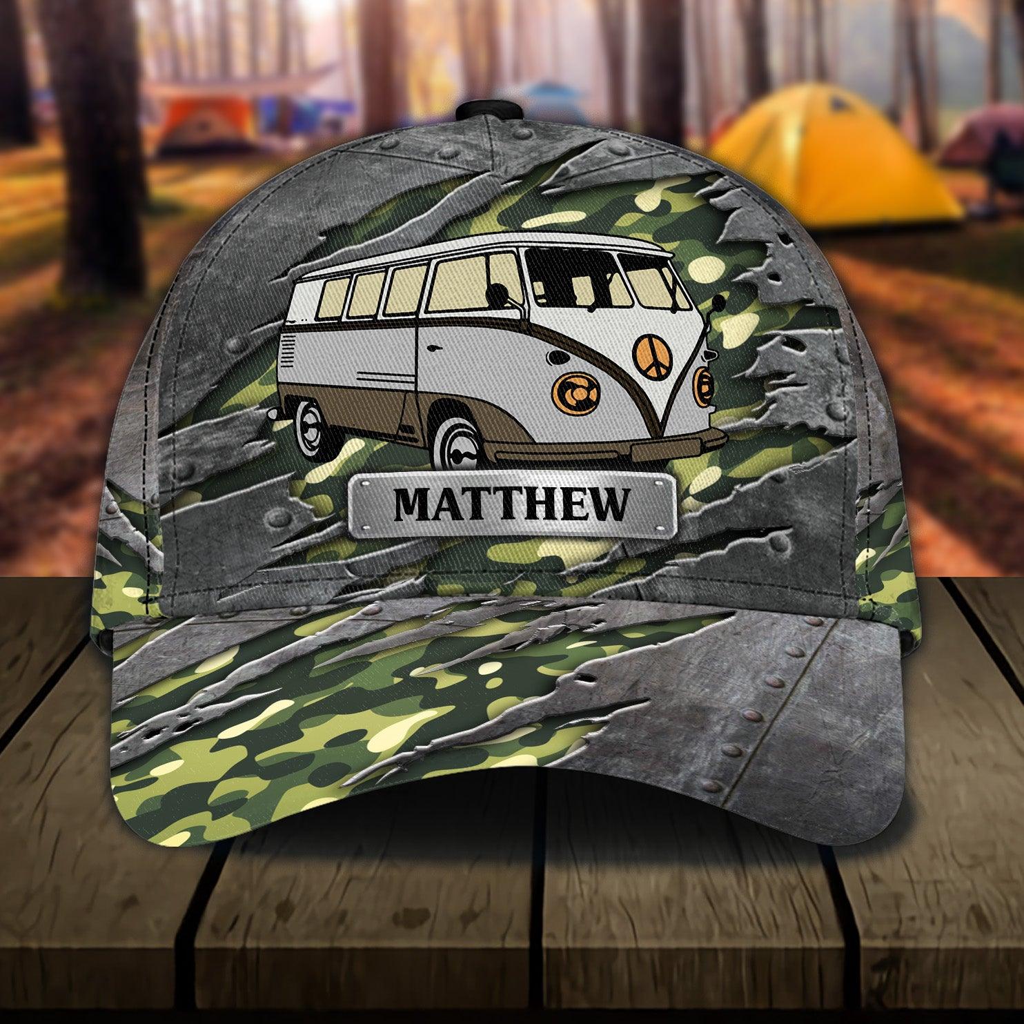 Camping Army Motifs Personalized Cap, Personalized Gift for Camping Lovers Trucker Hats Custom Hats Gifts For Men & Women