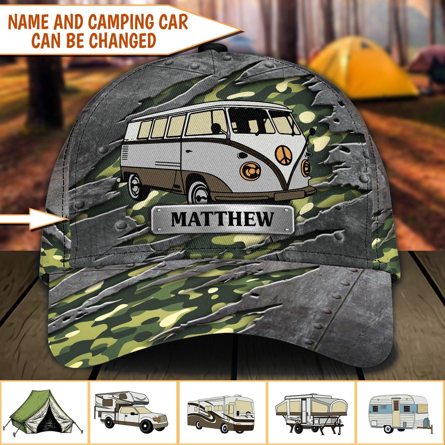 Camping Army Motifs Personalized Cap, Personalized Gift for Camping Lovers Trucker Hats Custom Hats Gifts For Men & Women