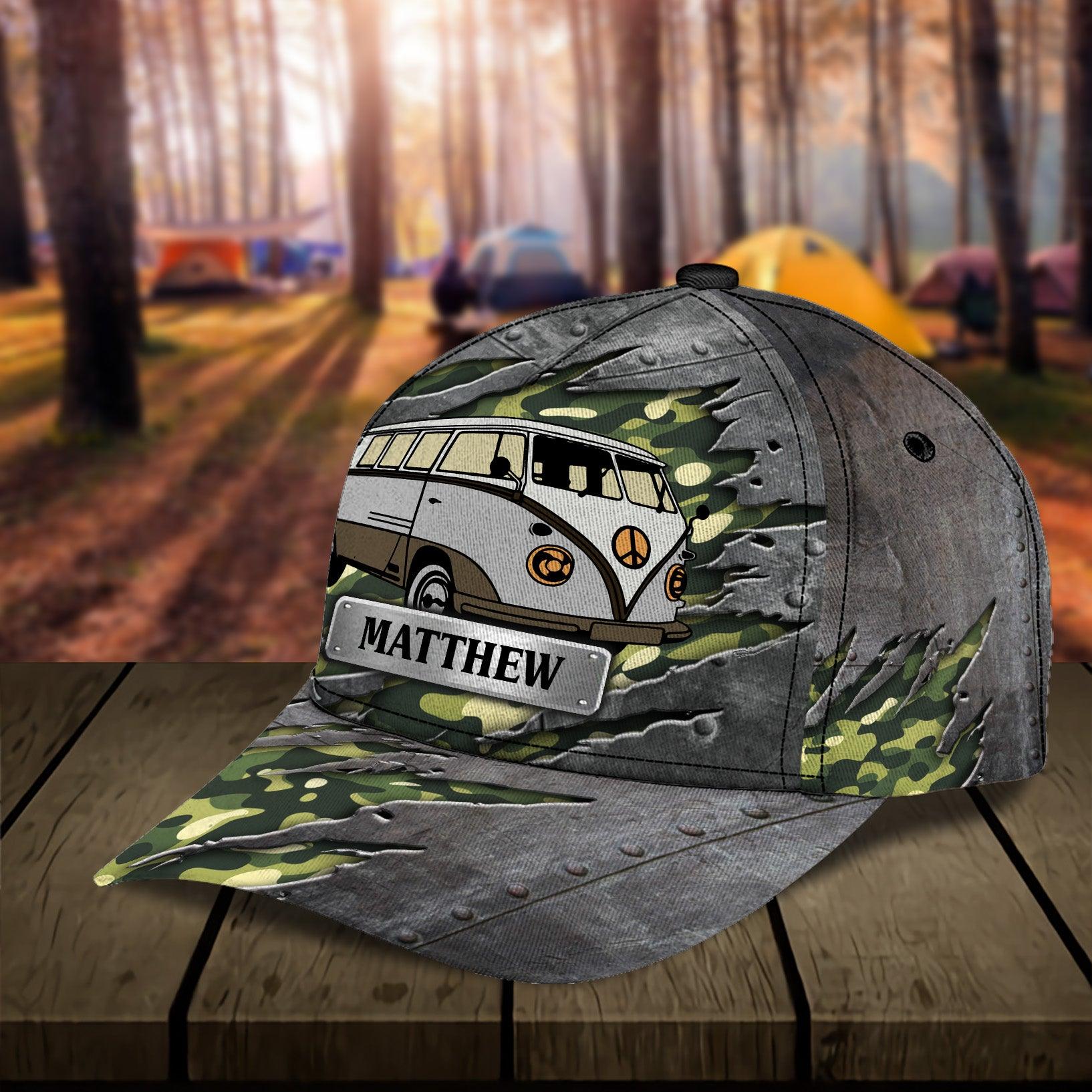 Camping Army Motifs Personalized Cap, Personalized Gift for Camping Lovers Trucker Hats Custom Hats Gifts For Men & Women