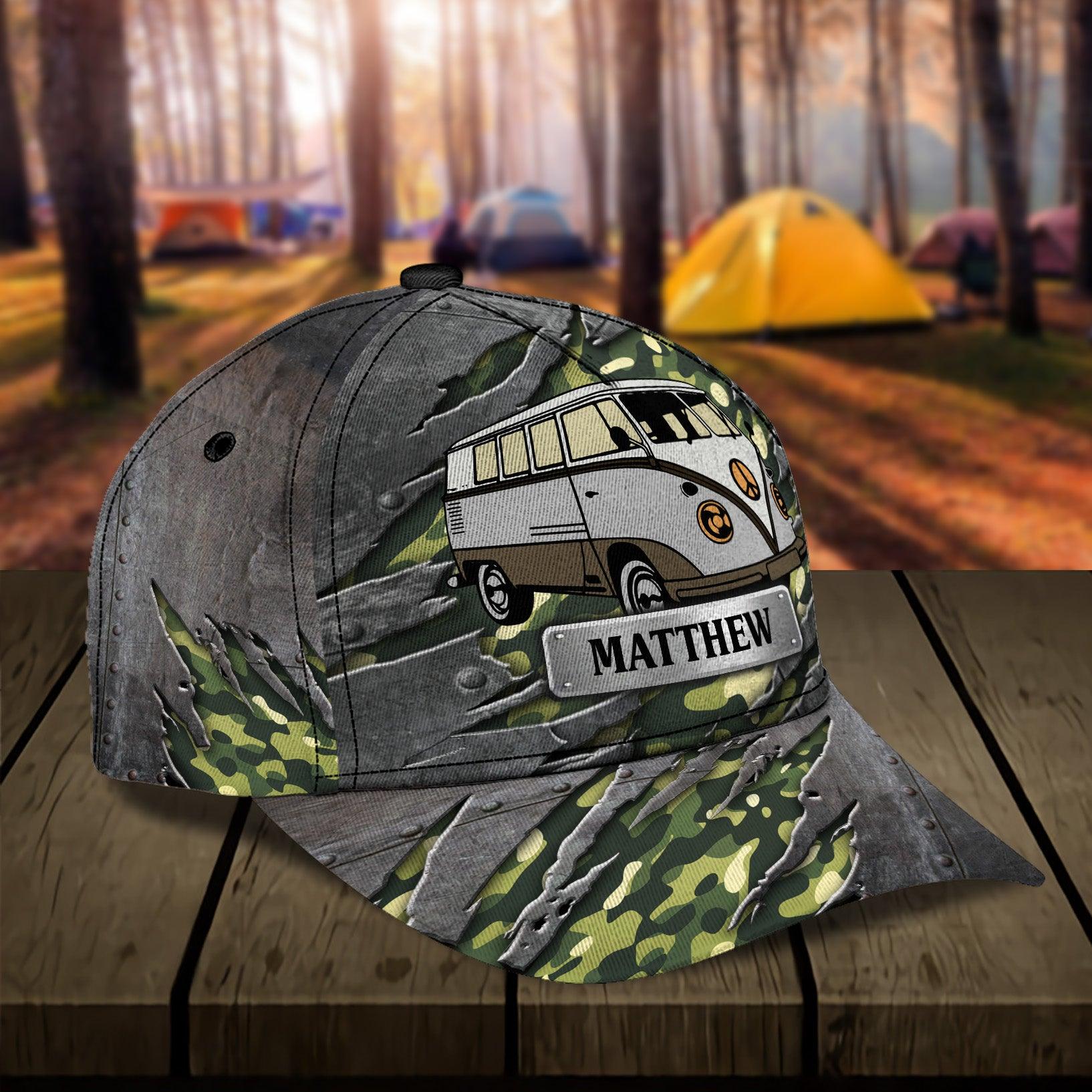 Camping Army Motifs Personalized Cap, Personalized Gift for Camping Lovers Trucker Hats Custom Hats Gifts For Men & Women