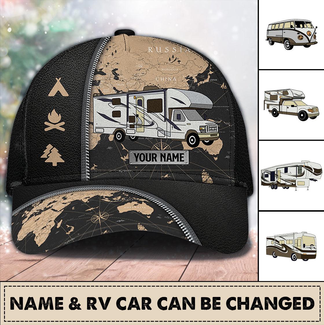 Camping Black Map Personalized Classic Cap, Personalized Gift for Camping Lovers Trucker Hats Custom Hats Gifts For Men & Women