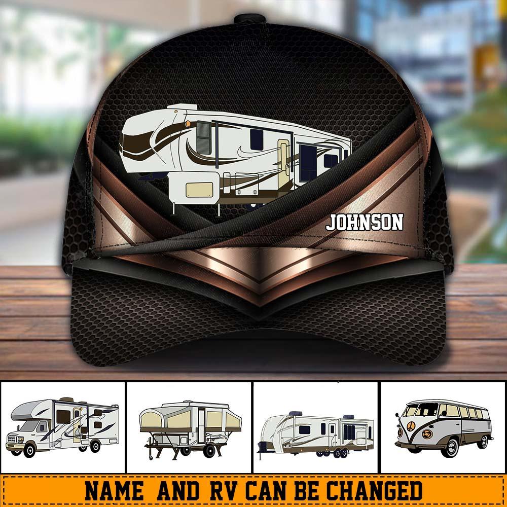 Camping Bronze Pattern Personalized Classic Cap, Personalized Gift for Camping Lovers Trucker Hats Custom Hats Gifts For Men & Women