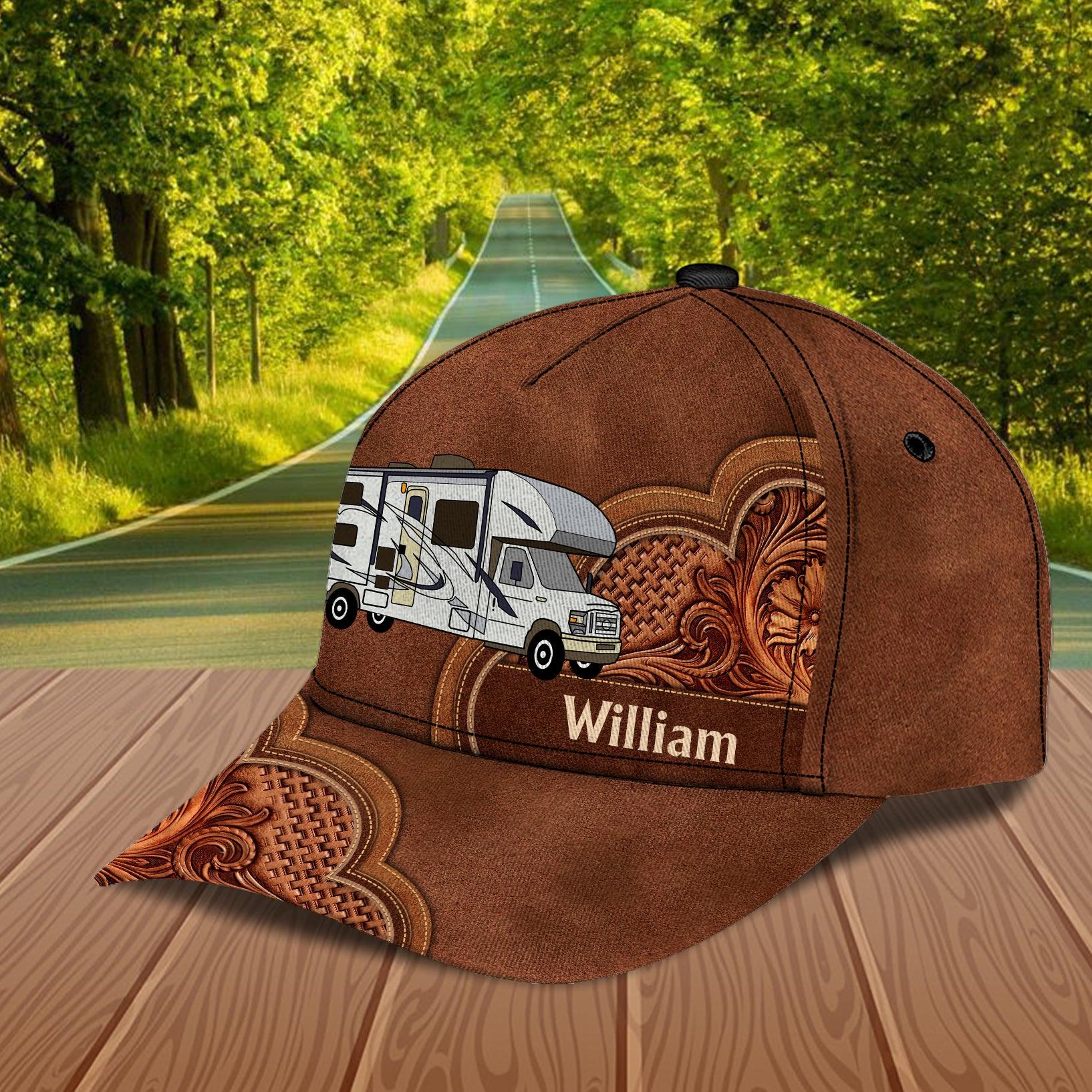 Camping Brown Floral Pattern Personalized Classic Cap, Personalized Gift for Camping Lovers Trucker Hats Custom Hats Gifts For Men & Women