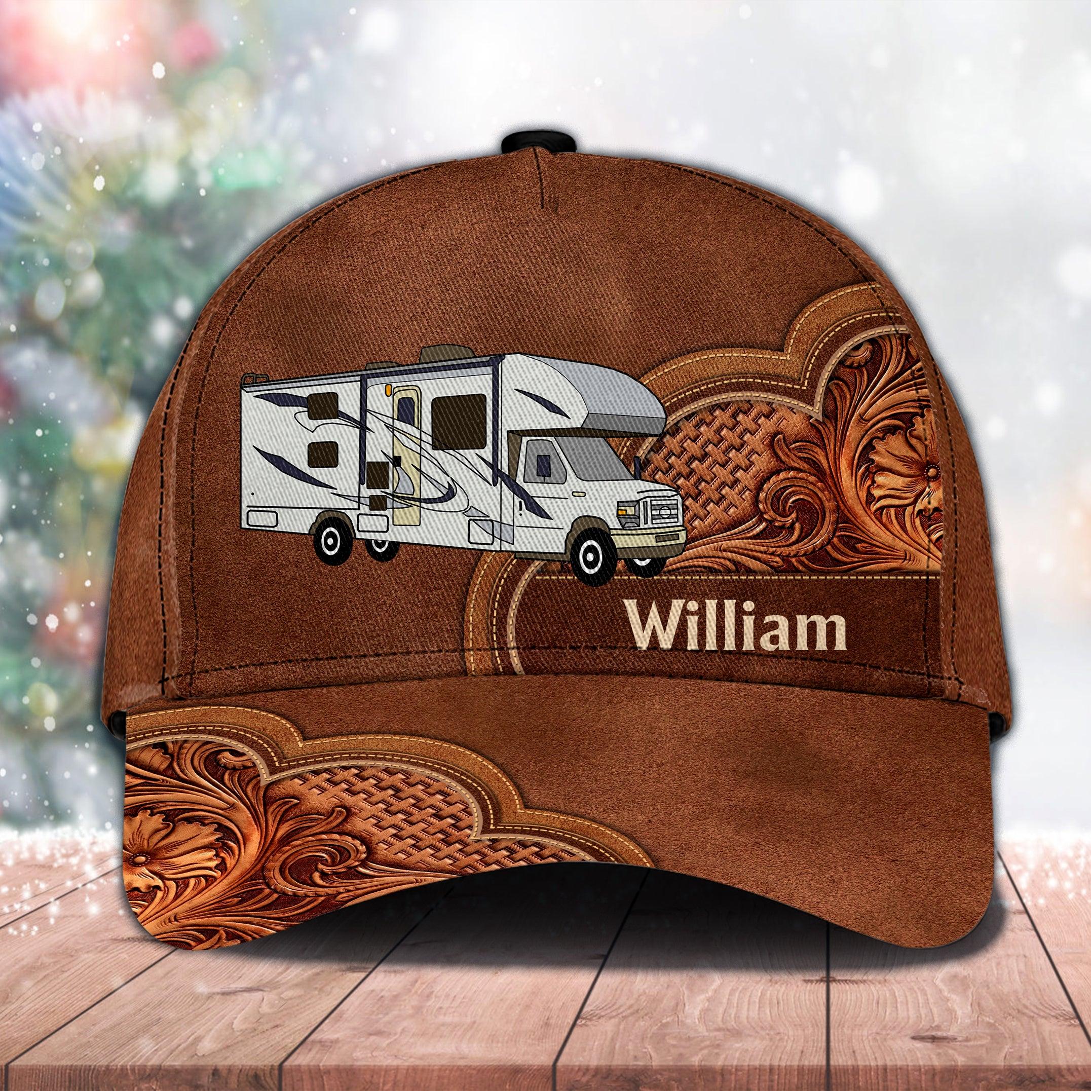 Camping Brown Floral Pattern Personalized Classic Cap, Personalized Gift for Camping Lovers Trucker Hats Custom Hats Gifts For Men & Women