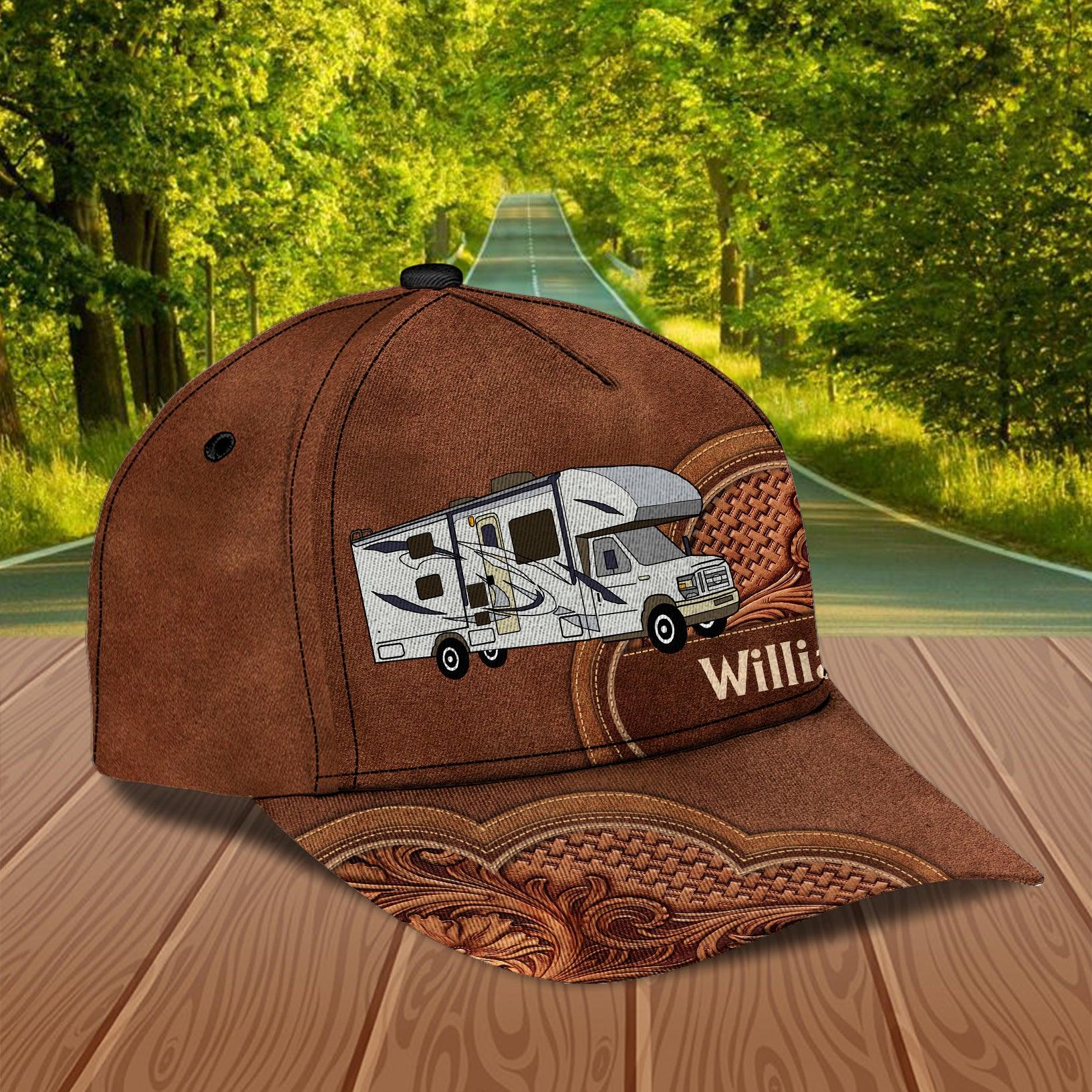 Camping Brown Floral Pattern Personalized Classic Cap, Personalized Gift for Camping Lovers Trucker Hats Custom Hats Gifts For Men & Women