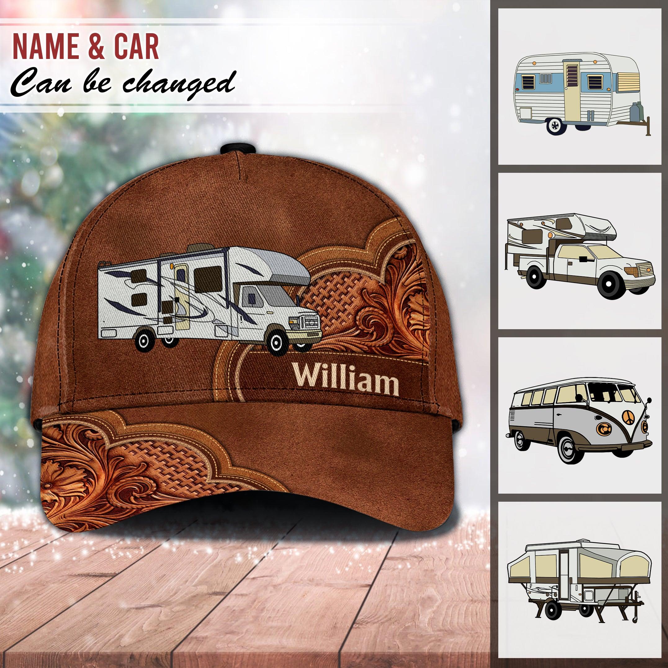 Camping Brown Floral Pattern Personalized Classic Cap, Personalized Gift for Camping Lovers Trucker Hats Custom Hats Gifts For Men & Women