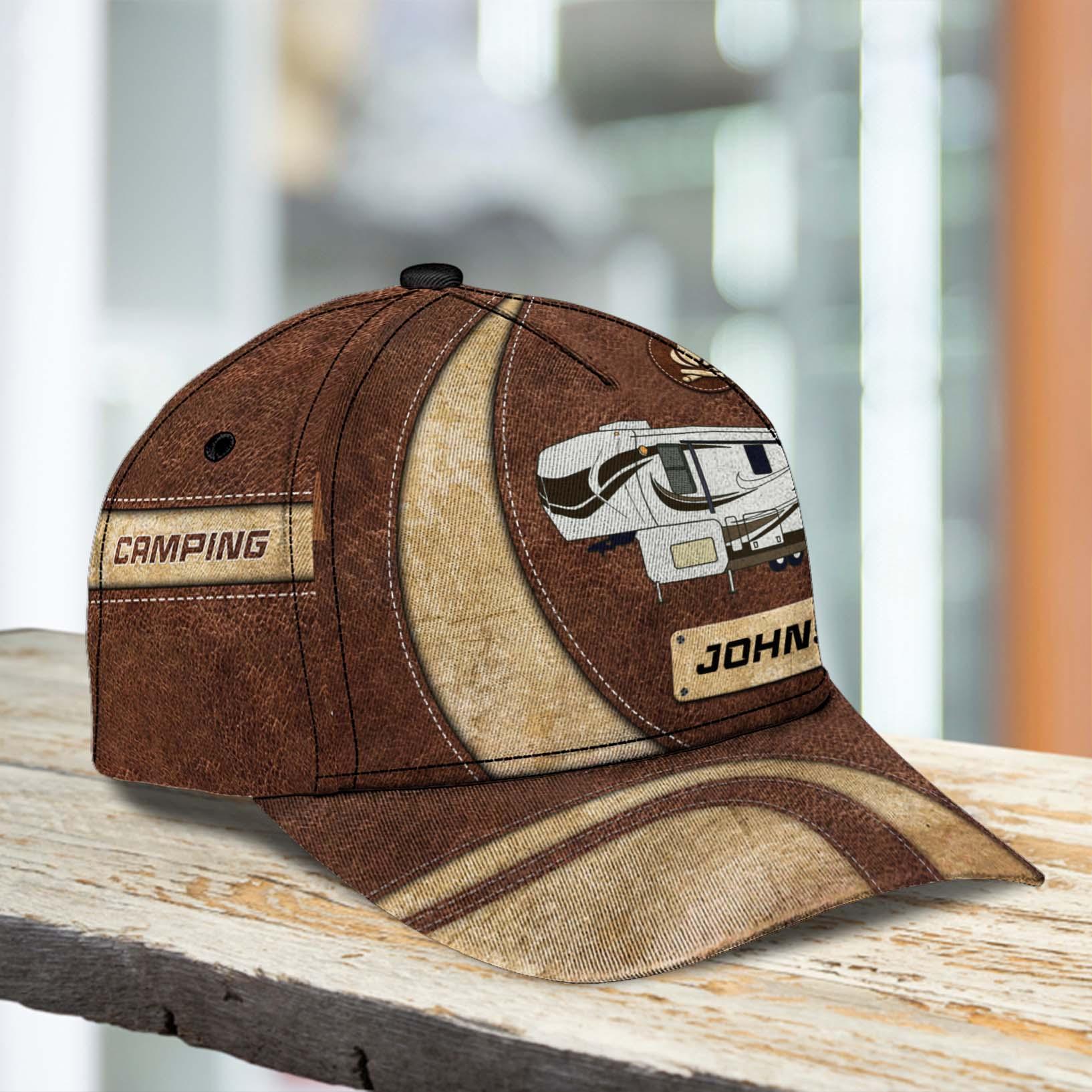 Camping Brown Pattern Personalized Classic Cap, Personalized Gift for Camping Lovers Trucker Hats Custom Hats Gifts For Men & Women