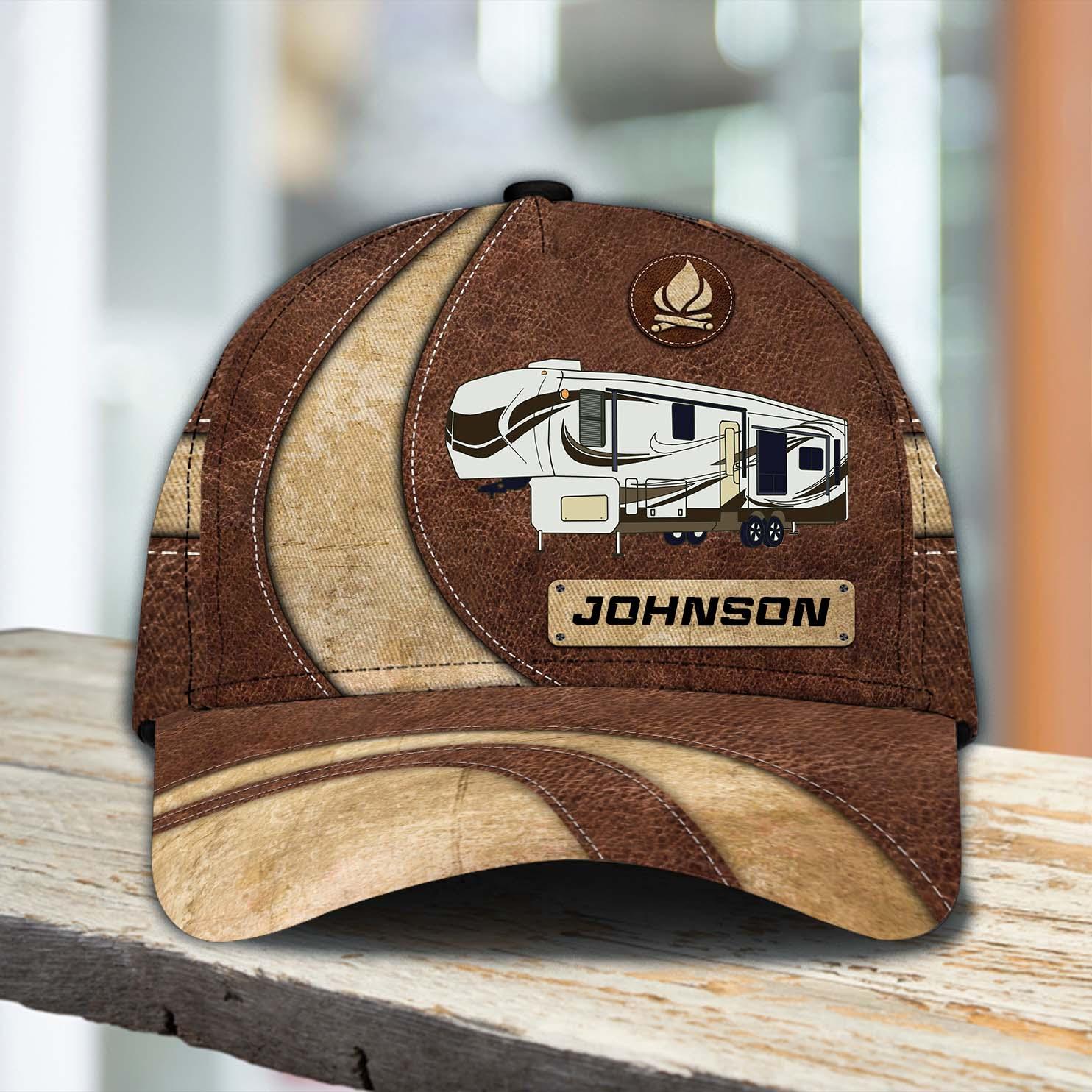 Camping Brown Pattern Personalized Classic Cap, Personalized Gift for Camping Lovers Trucker Hats Custom Hats Gifts For Men & Women