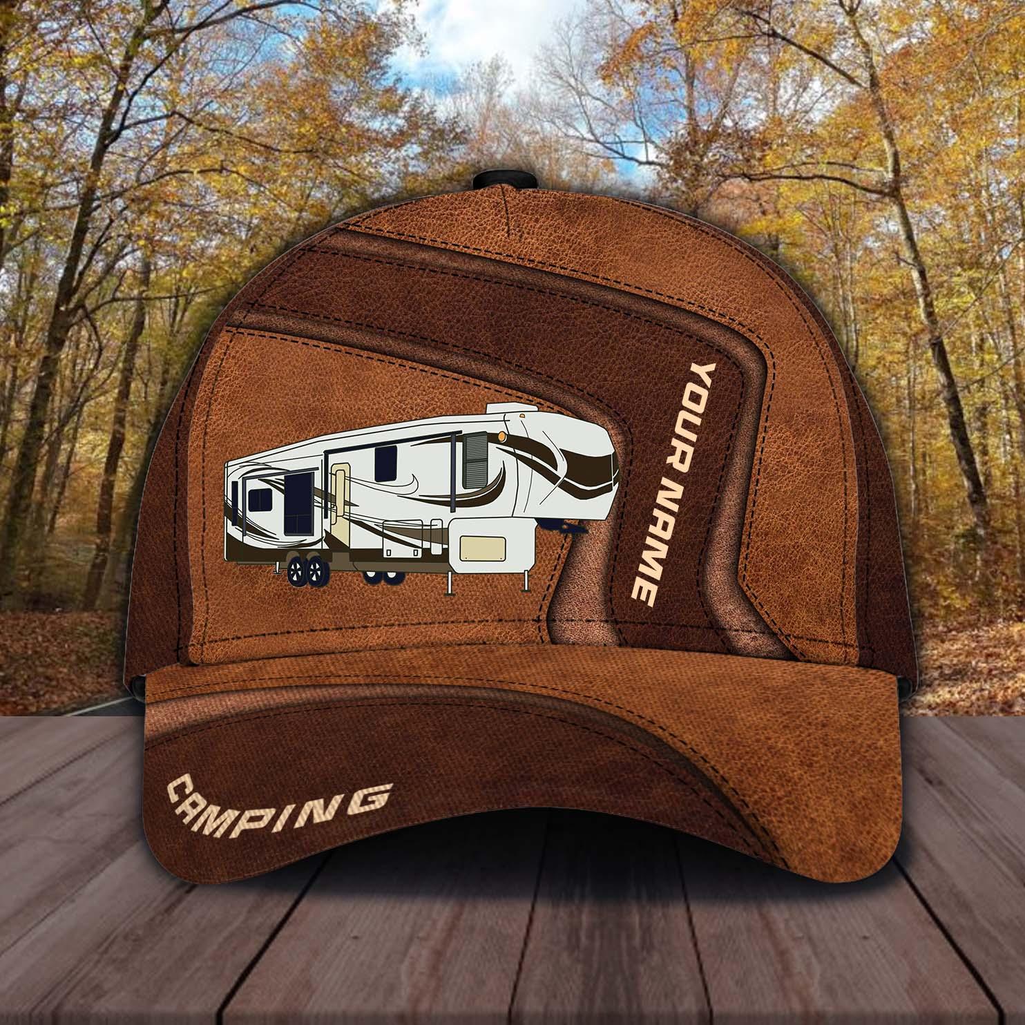 Camping Brown Personalized Cap, Personalized Gift for Camping Lovers Trucker Hats Custom Hats Gifts For Men & Women