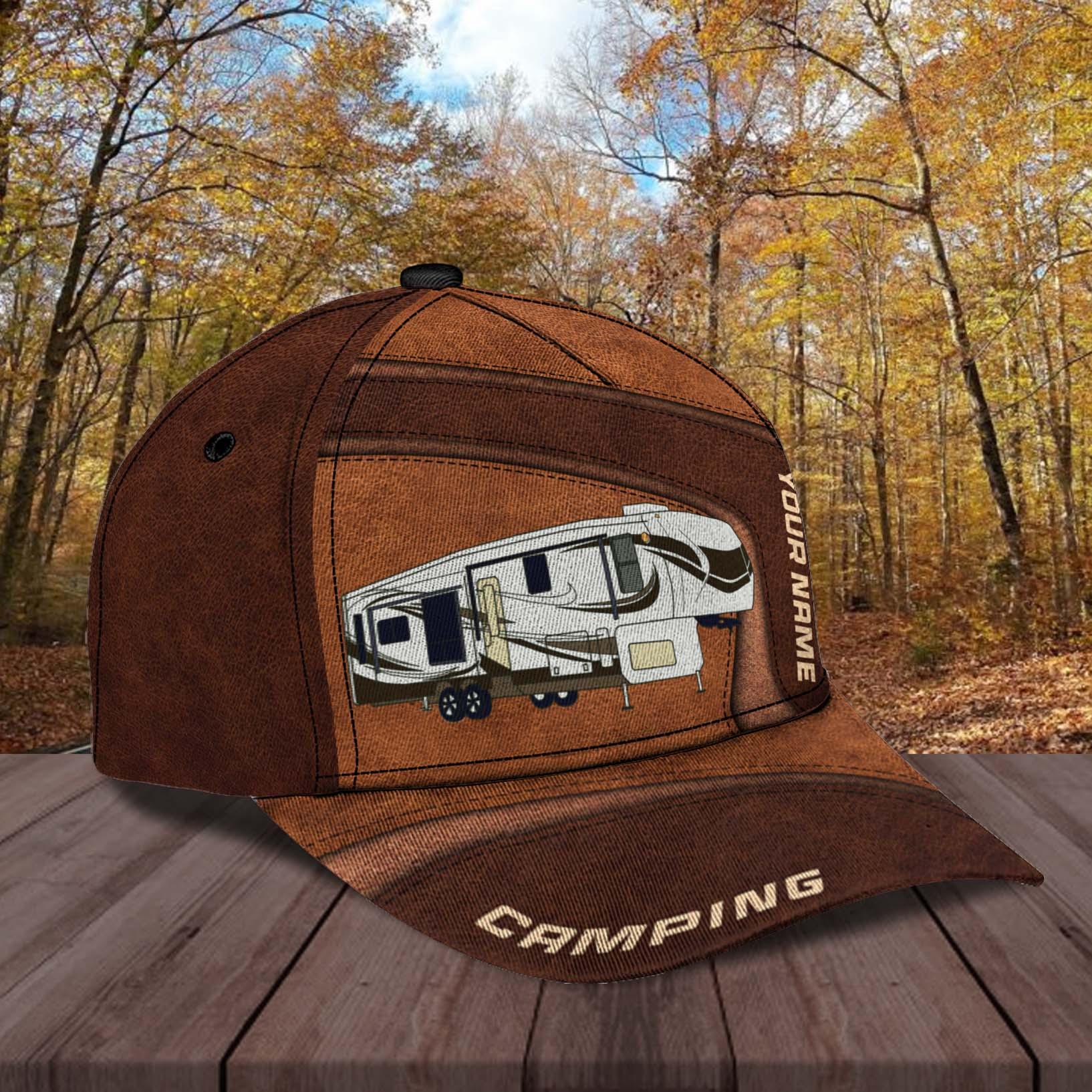 Camping Brown Personalized Cap, Personalized Gift for Camping Lovers Trucker Hats Custom Hats Gifts For Men & Women