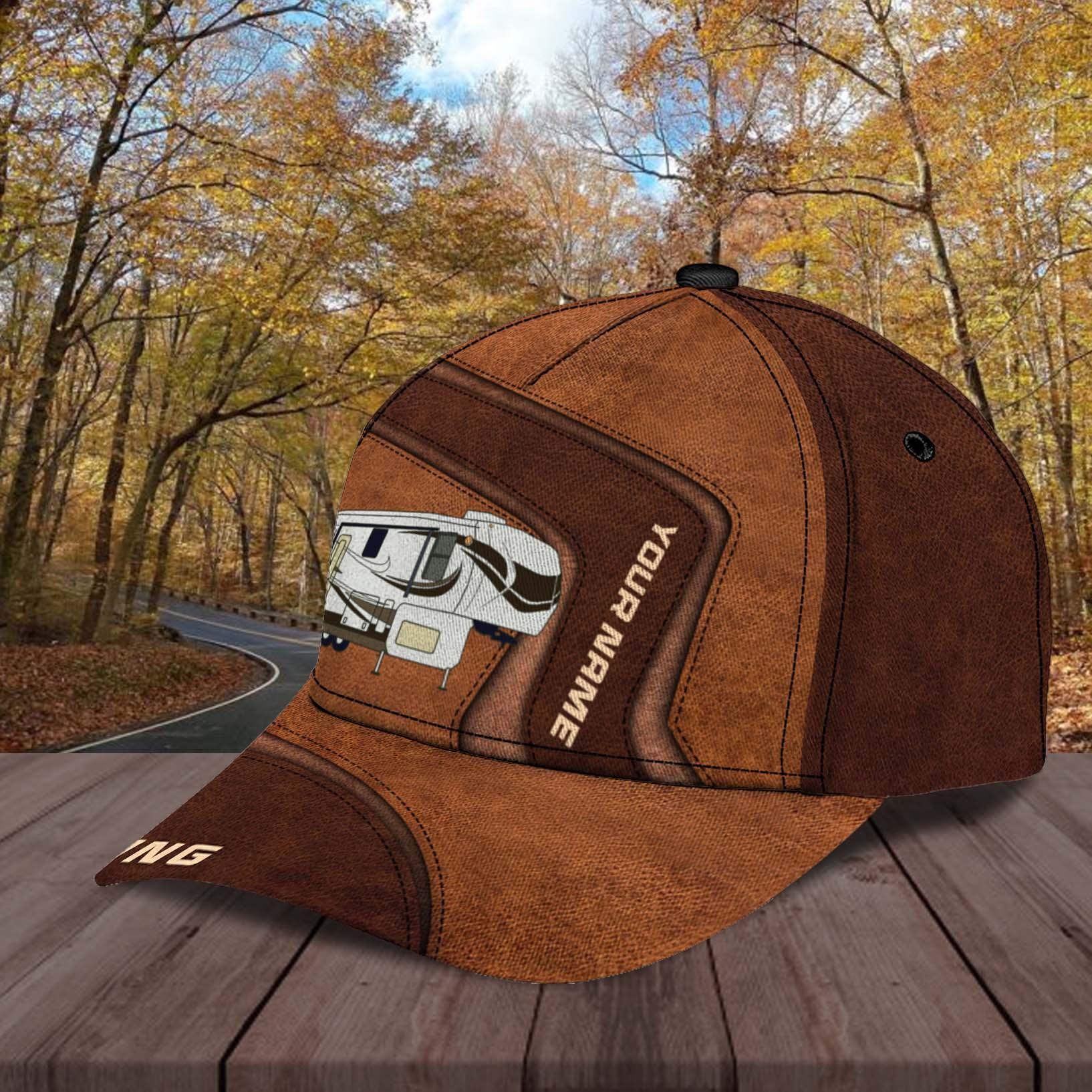 Camping Brown Personalized Cap, Personalized Gift for Camping Lovers Trucker Hats Custom Hats Gifts For Men & Women