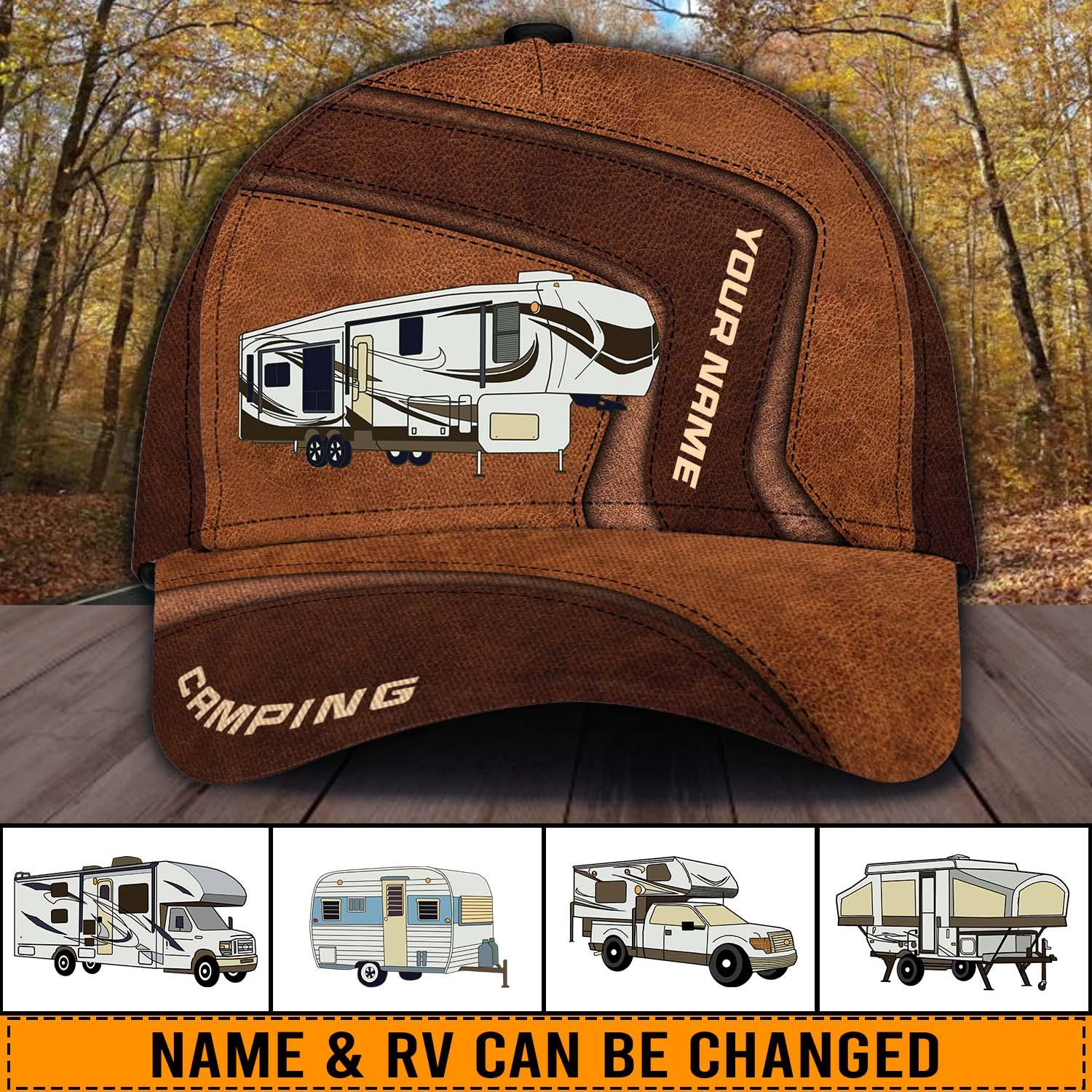 Camping Brown Personalized Cap, Personalized Gift for Camping Lovers Trucker Hats Custom Hats Gifts For Men & Women