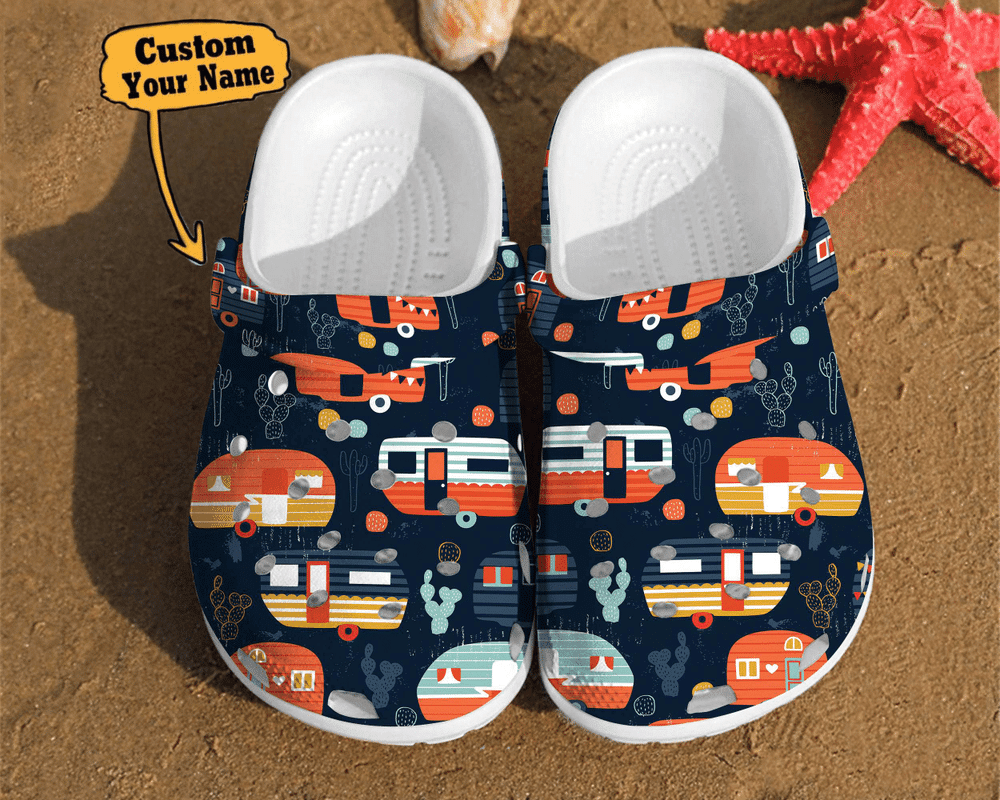 Camping - Camping Trailer Pattern Summer Happy Camper Best Gifts For Lovers Campers Cool Clog Shoes For Men And Women