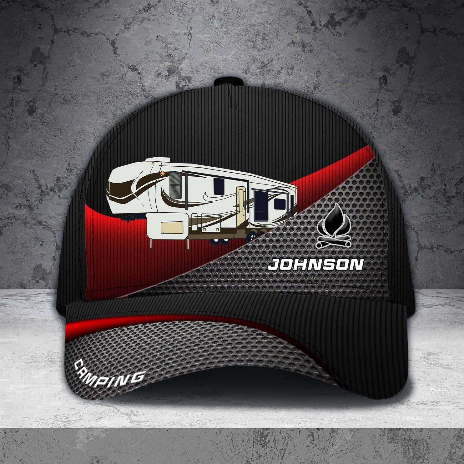 Camping Carbon Personalized Cap, Personalized Gift for Camping Lovers Trucker Hats Custom Hats Gifts For Men & Women