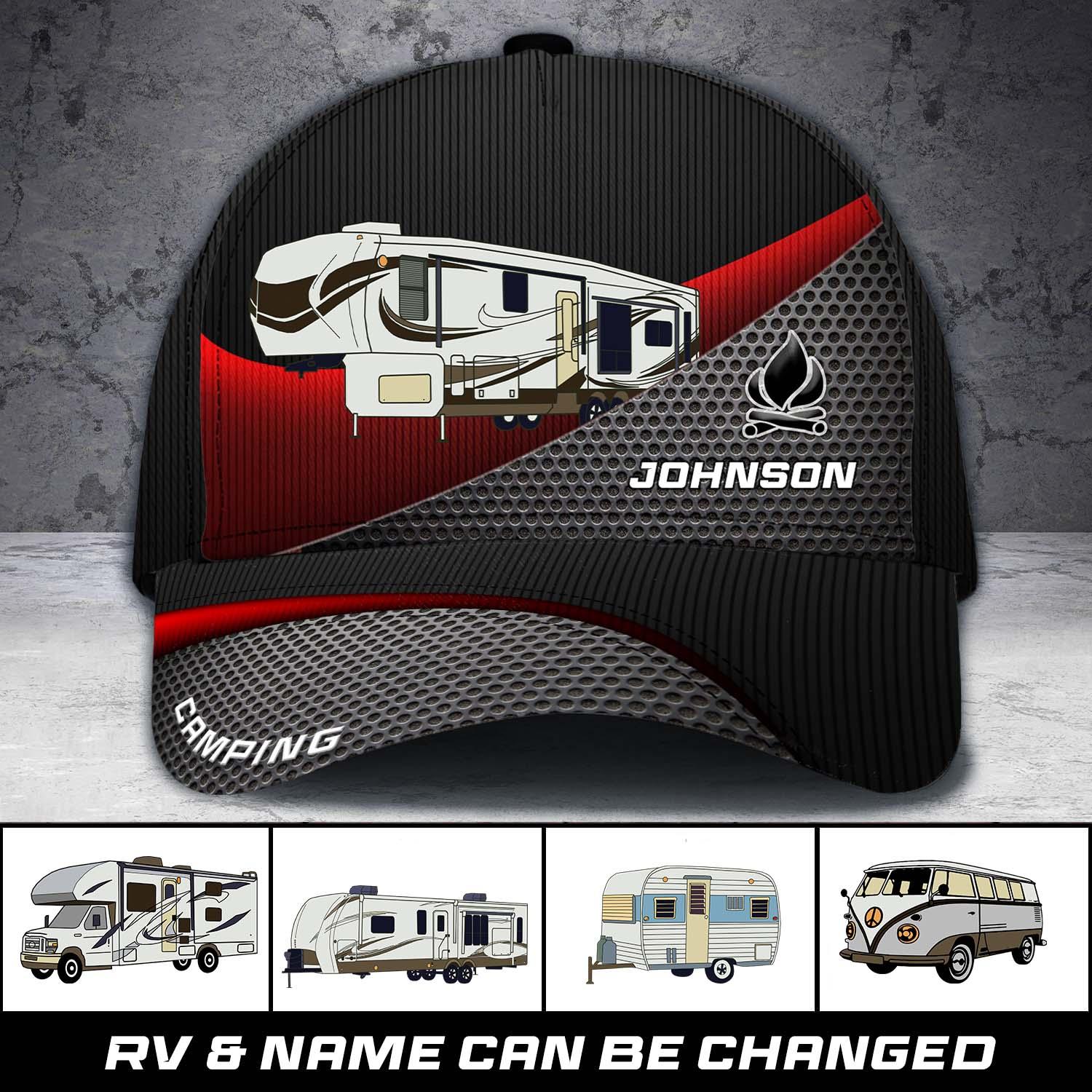 Camping Carbon Personalized Cap, Personalized Gift for Camping Lovers Trucker Hats Custom Hats Gifts For Men & Women