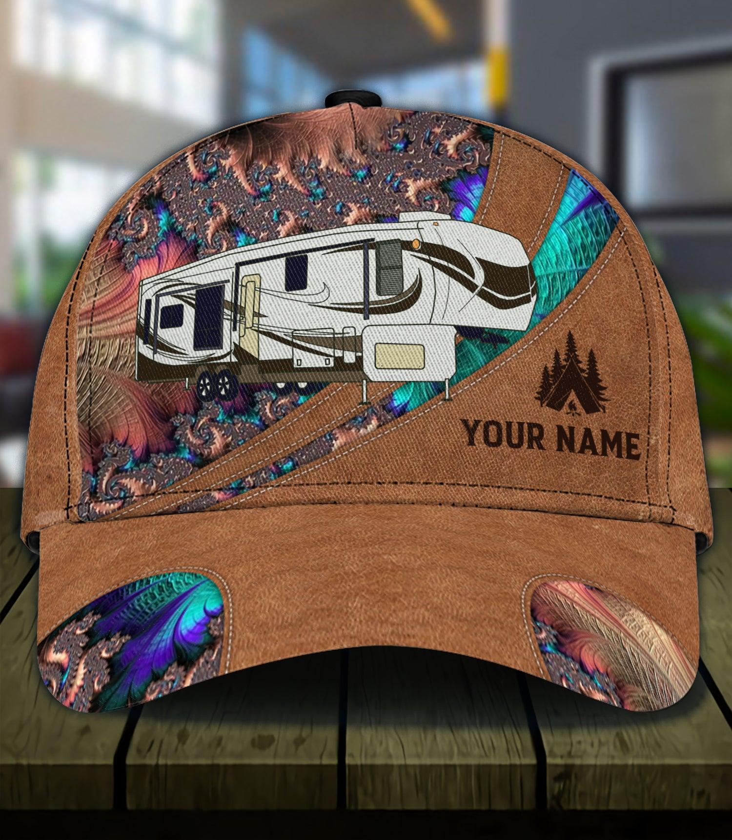 Camping Fractal Pattern Personalized Classic Cap, Personalized Gift for Camping Lovers Trucker Hats Custom Hats Gifts For Men & Women