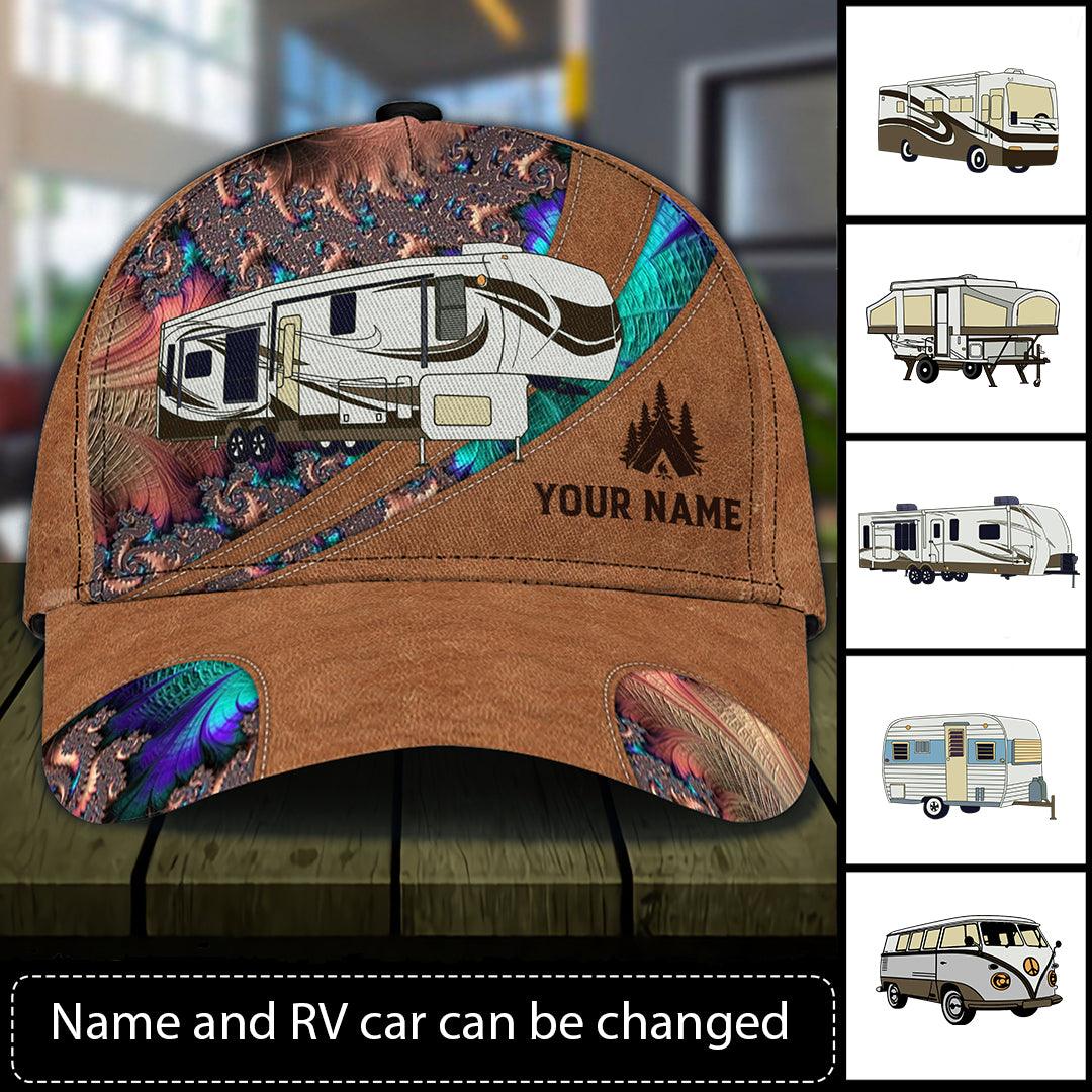 Camping Fractal Pattern Personalized Classic Cap, Personalized Gift for Camping Lovers Trucker Hats Custom Hats Gifts For Men & Women