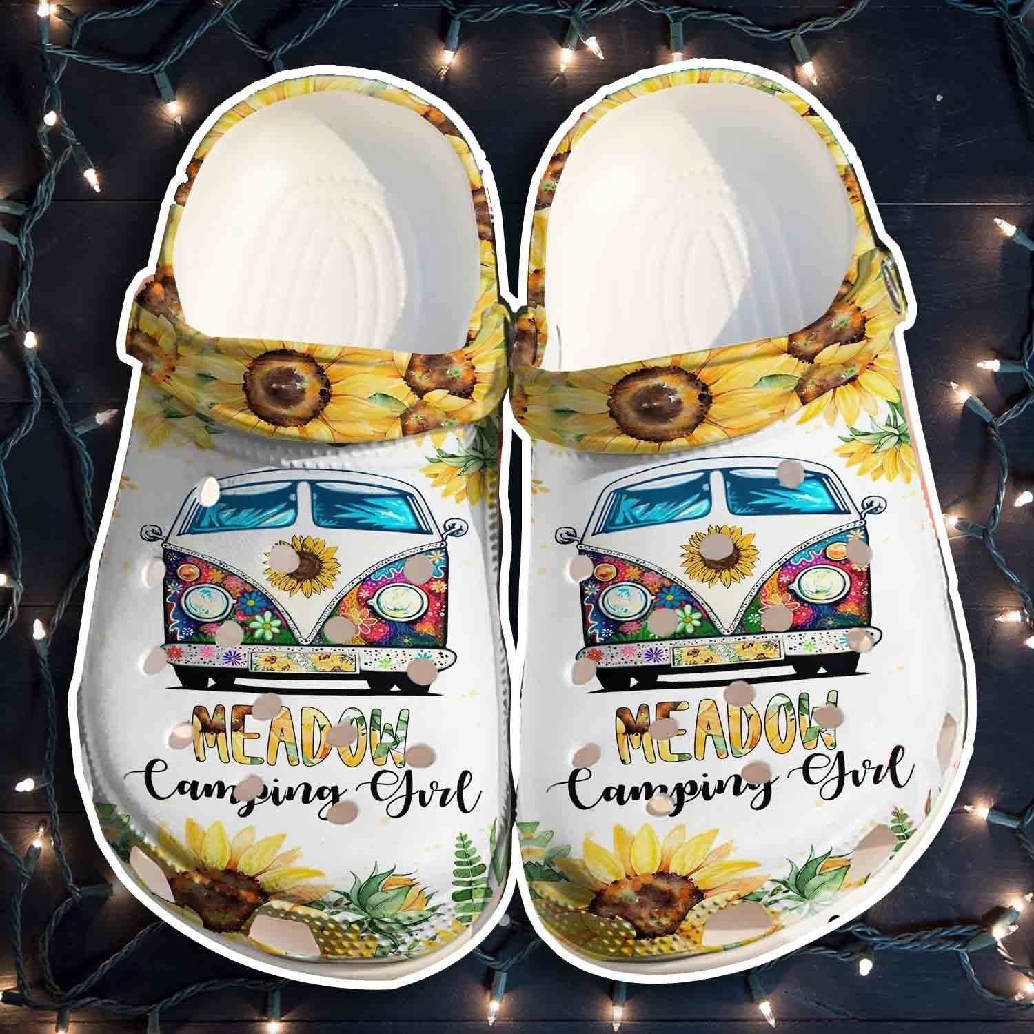 Camping Girl Shoes For Girl - Sunflower Hippie Crocbland Clog Birthday Gifts For Niece Daughter