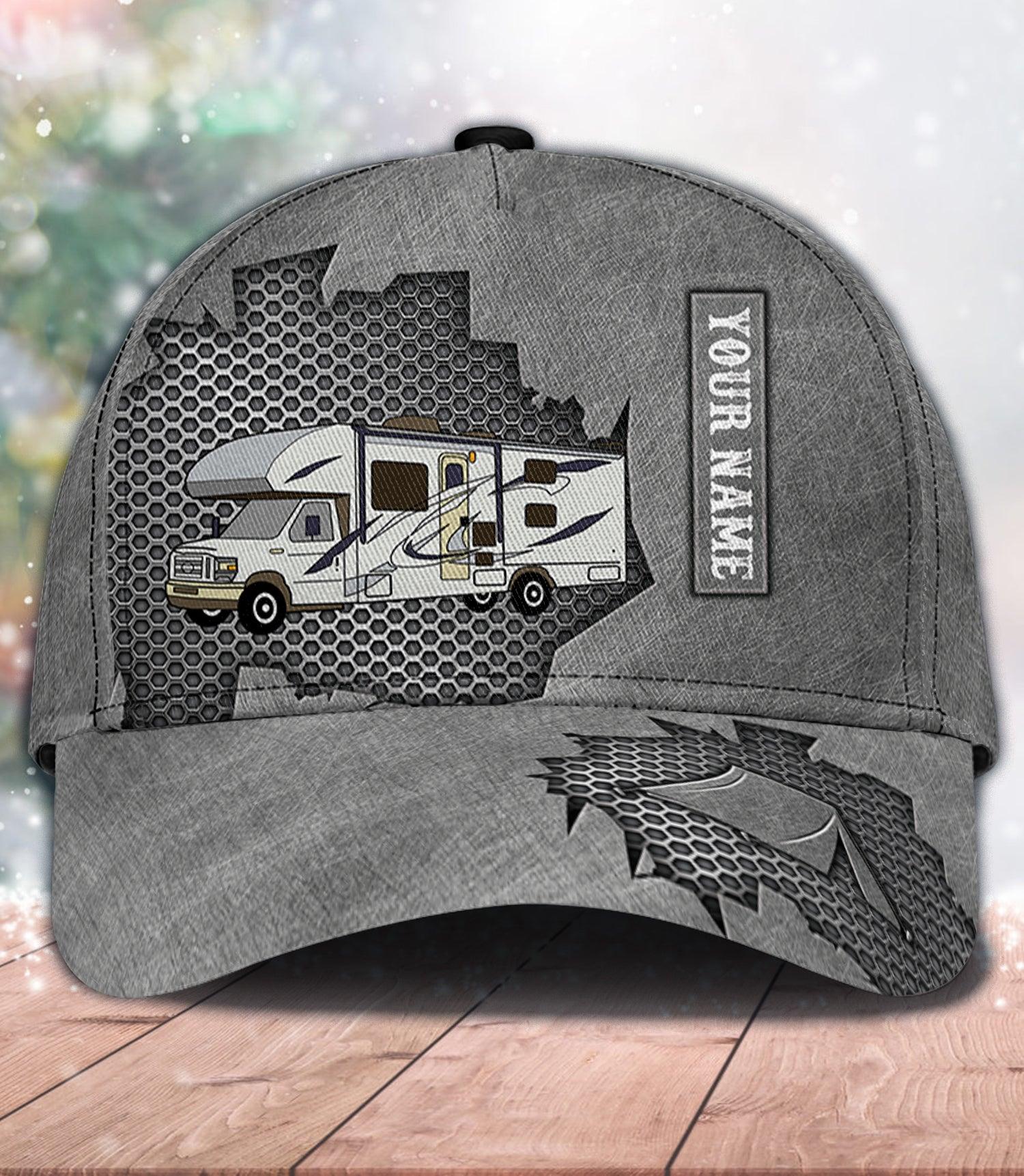 Camping Gray Pattern Personalized Classic Cap, Personalized Gift for Camping Lovers Trucker Hats Custom Hats Gifts For Men & Women