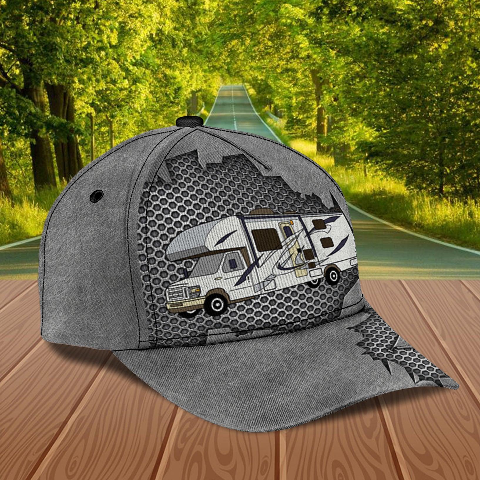 Camping Gray Pattern Personalized Classic Cap, Personalized Gift for Camping Lovers Trucker Hats Custom Hats Gifts For Men & Women