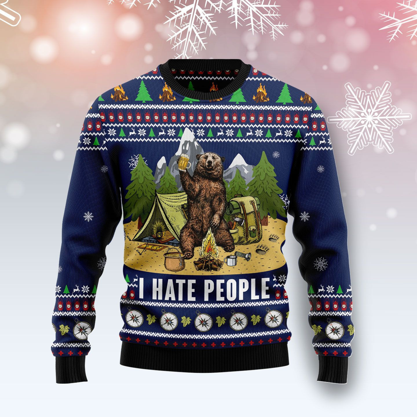 Camping I Hate People Ugly Christmas Sweater Adult 3D Funny Matching for family
