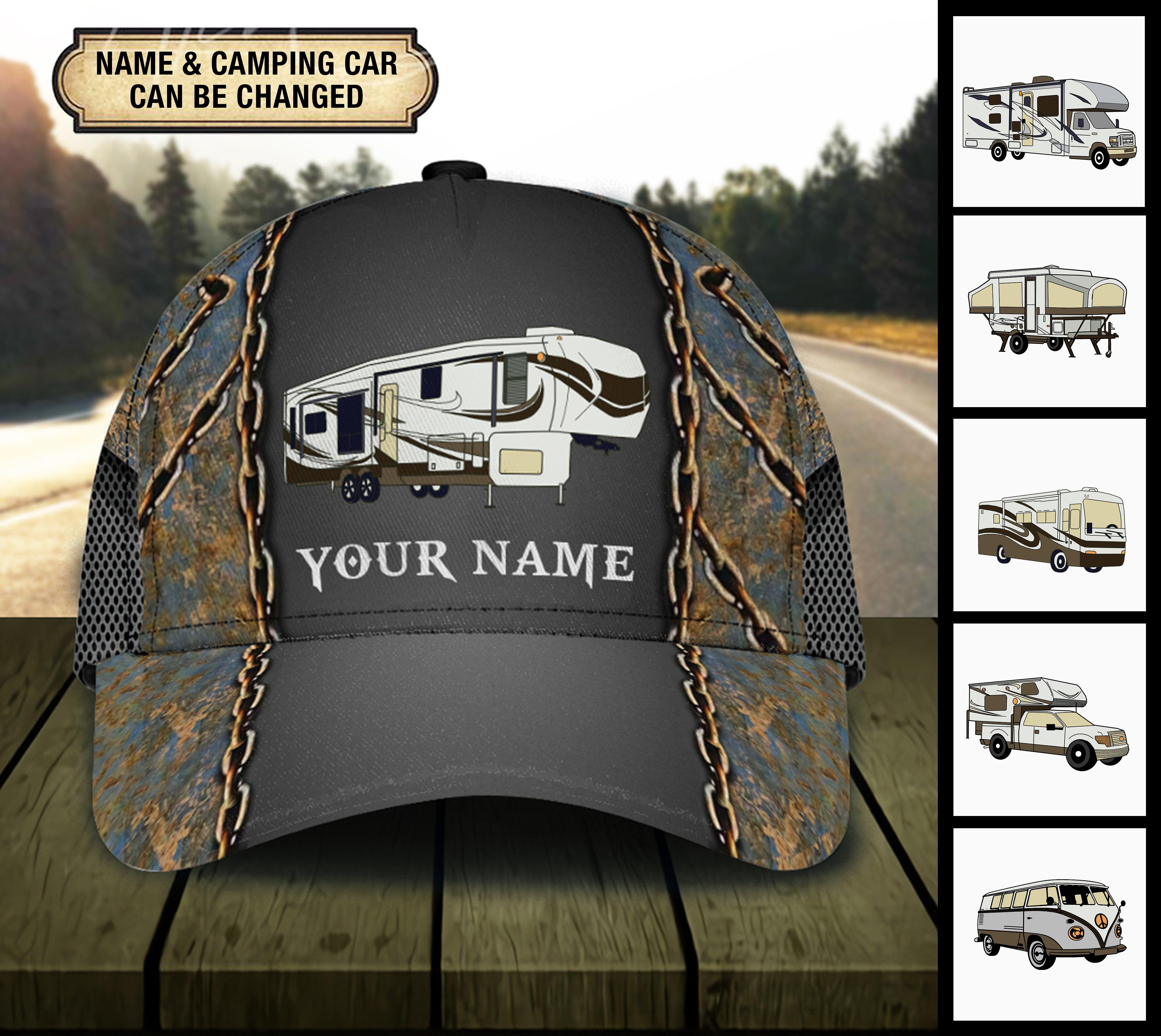 Camping Iron Chain Personalized Cap, Personalized Gift for Camping Lovers Trucker Hats Custom Hats Gifts For Men & Women