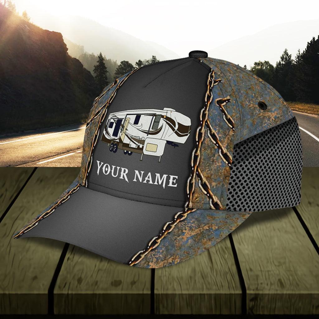 Camping Iron Chain Personalized Cap, Personalized Gift for Camping Lovers Trucker Hats Custom Hats Gifts For Men & Women