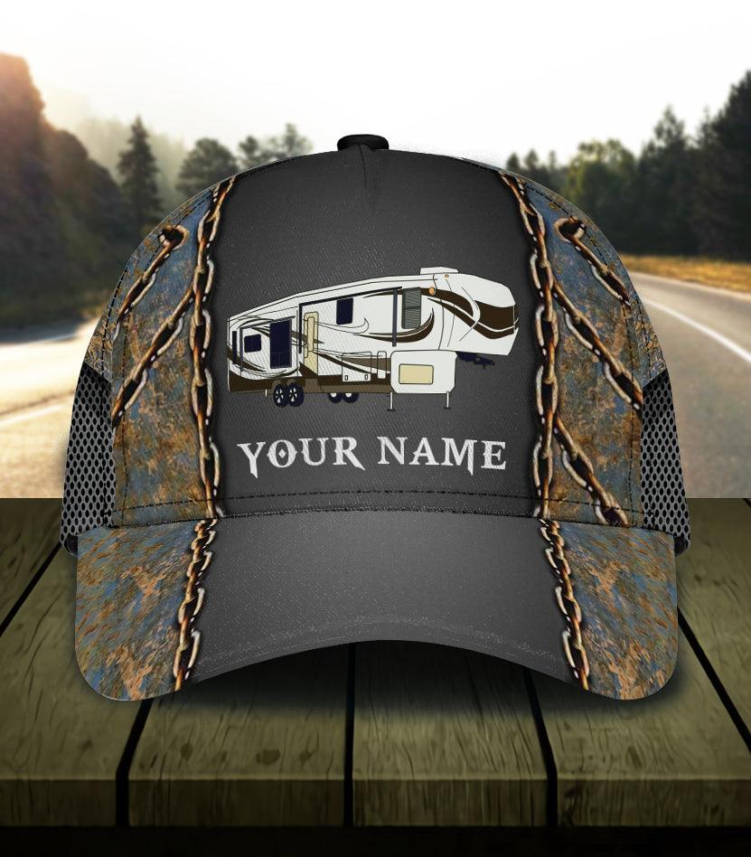 Camping Iron Chain Personalized Cap, Personalized Gift for Camping Lovers Trucker Hats Custom Hats Gifts For Men & Women