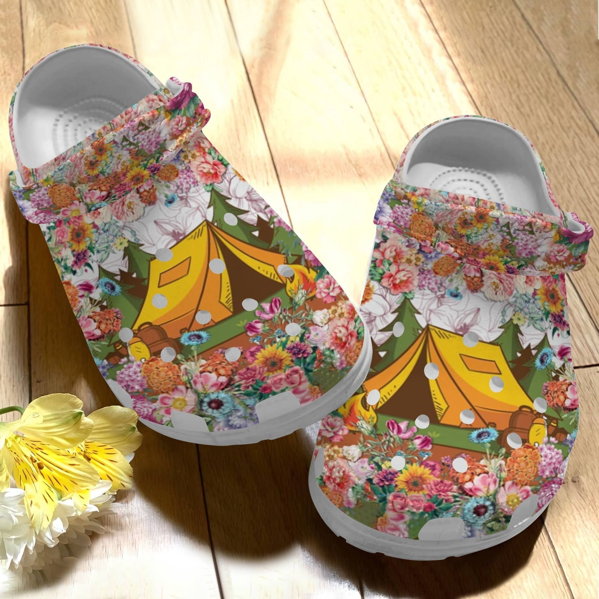 Camping Lover Shoes - Yellow Tent In Jungle clog Birthday Gift