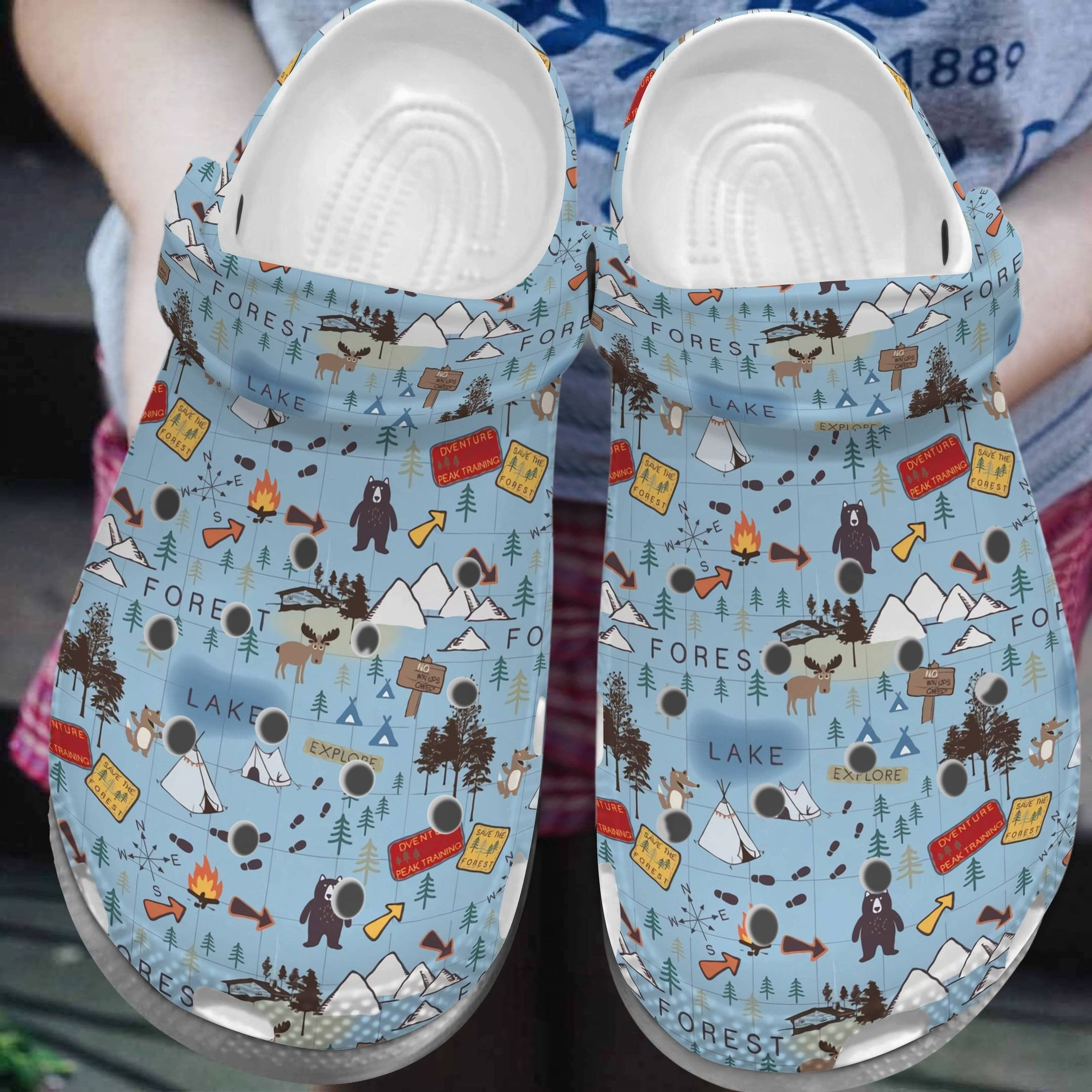 Camping Map Shoes - Forest Lake Explore clog Gift For Boy Girl