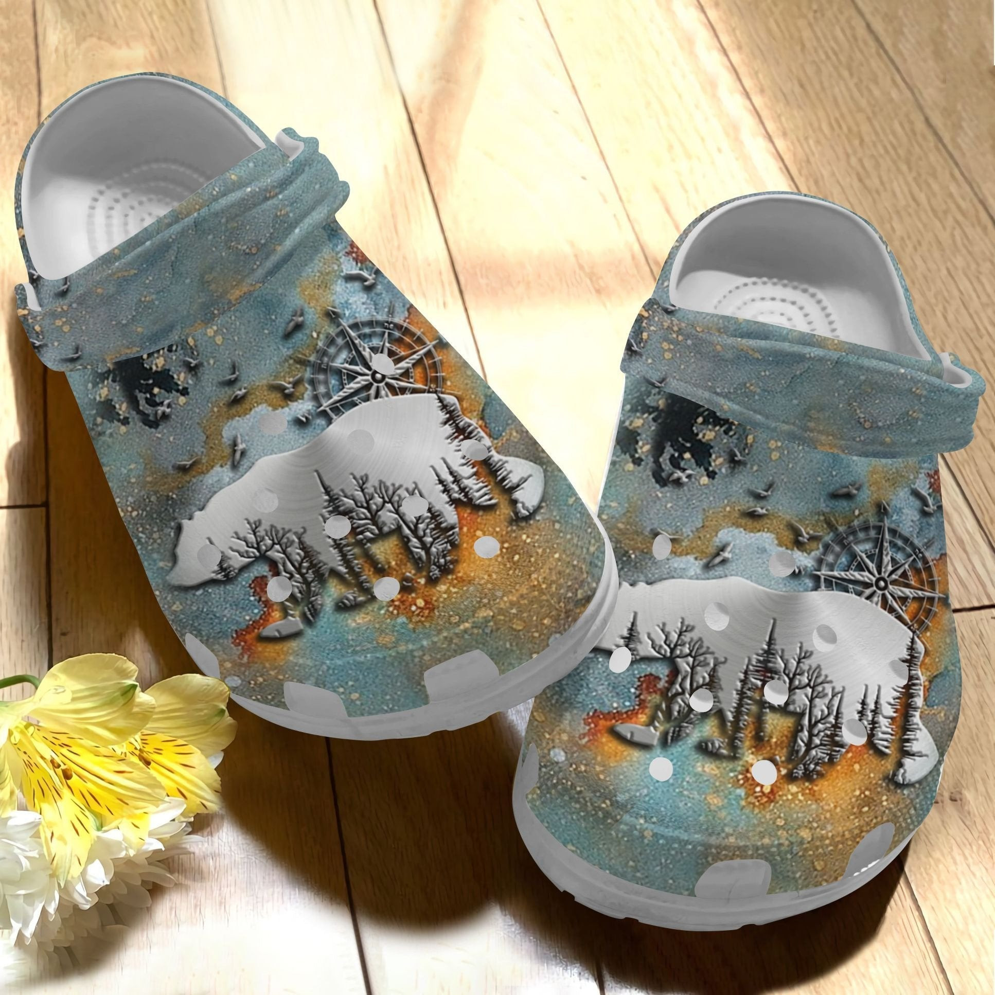 Camping Metal Pattern Shoes - Compass clog Gift For Birthday