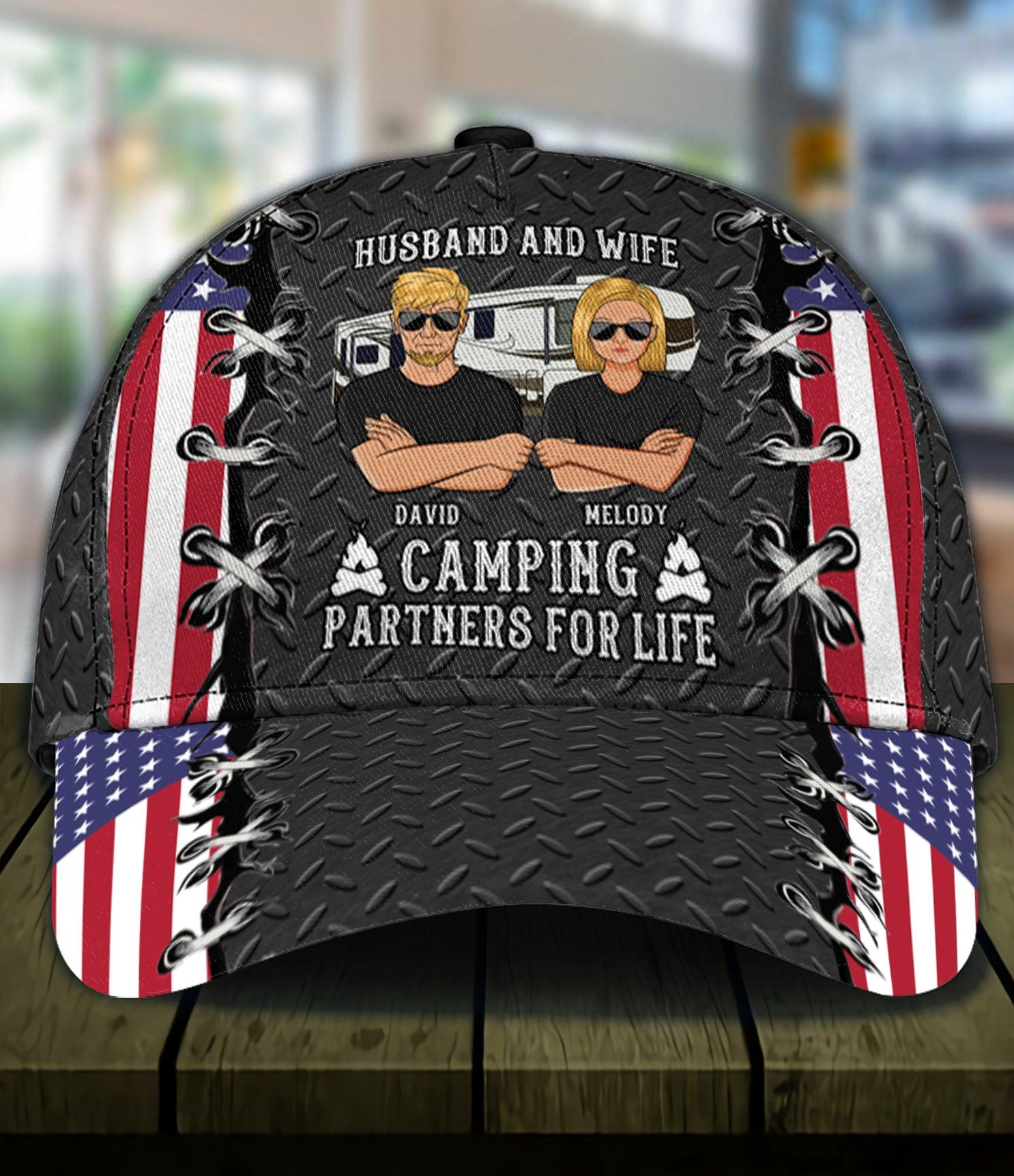 Camping Partners For Life Personalized Classic Cap, Personalized Gift for Camping Lovers Trucker Hats Custom Hats Gifts For Men & Women