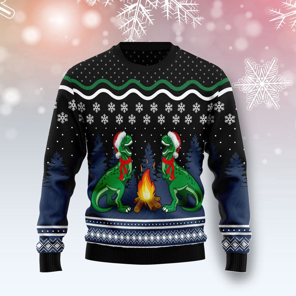 Camping T-Rex Ugly Christmas Sweater Gift For Christmas
