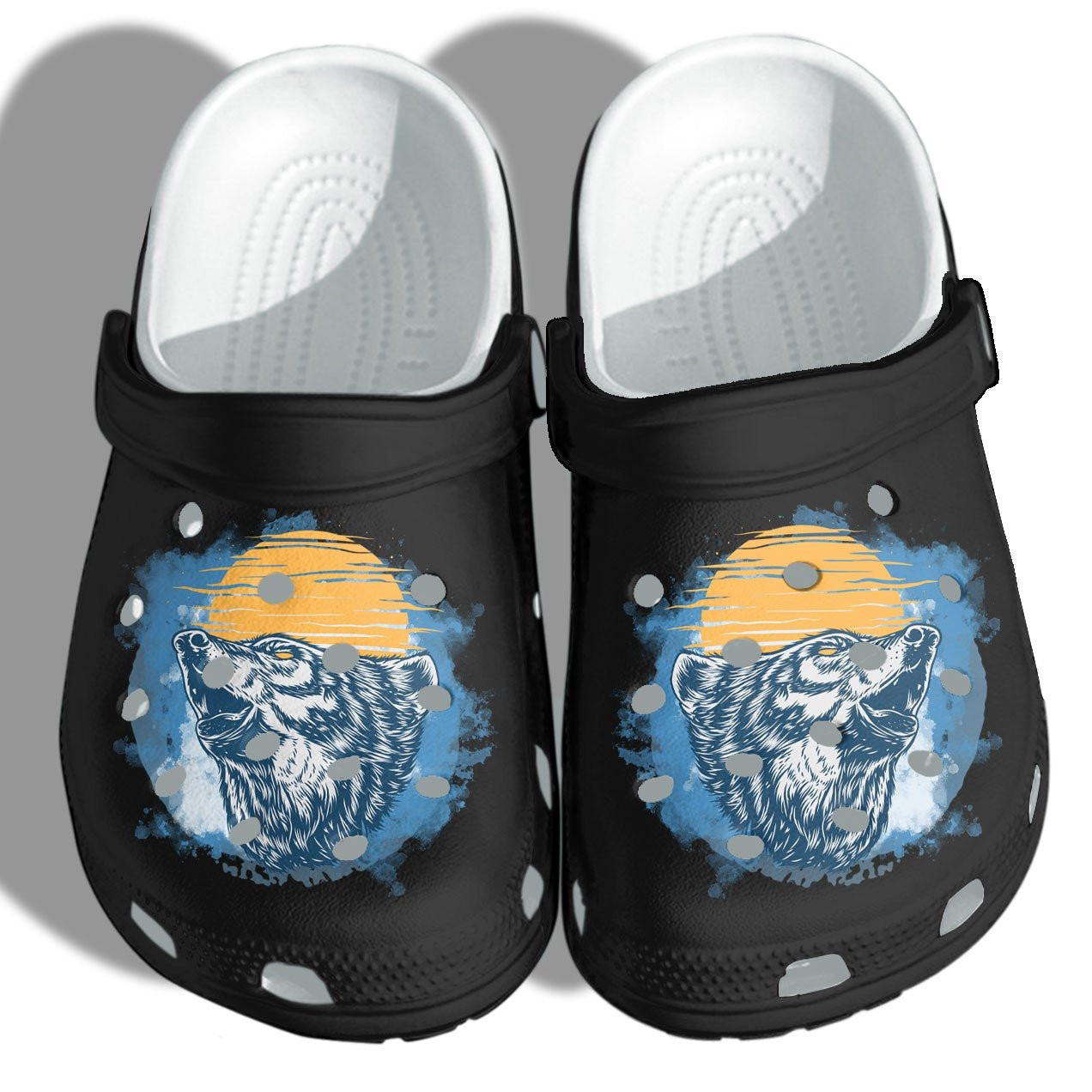 Camping The Wolf And Moon Shoes - Wolf Lover Clog Gifts For Son Husband
