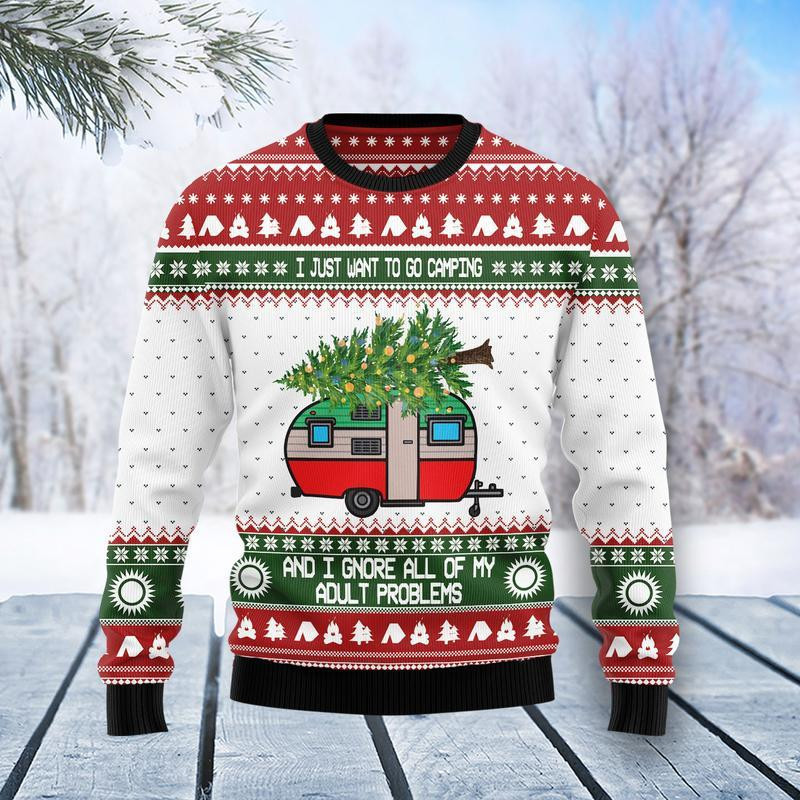 Camping Ugly Christmas Sweater Adult 3D Funny Matching for family