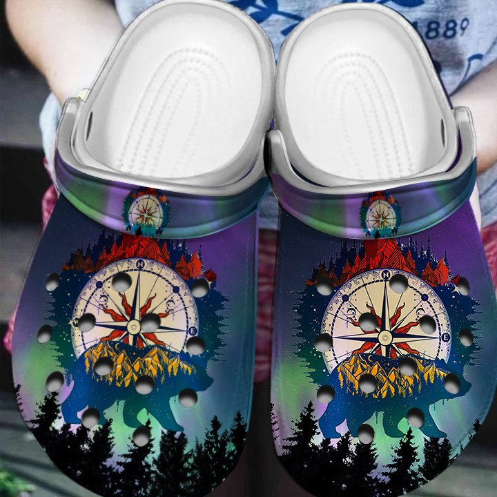 Camping With Compass Bear Shoes clogs Birthday Holiday Gifts