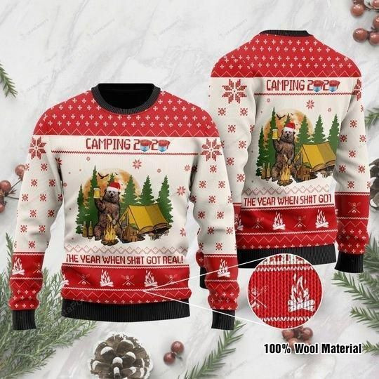 Camping With Funny Sayings And Bear Drinking Beer Ugly Christmas Sweater Adult 3D Funny Matching for family