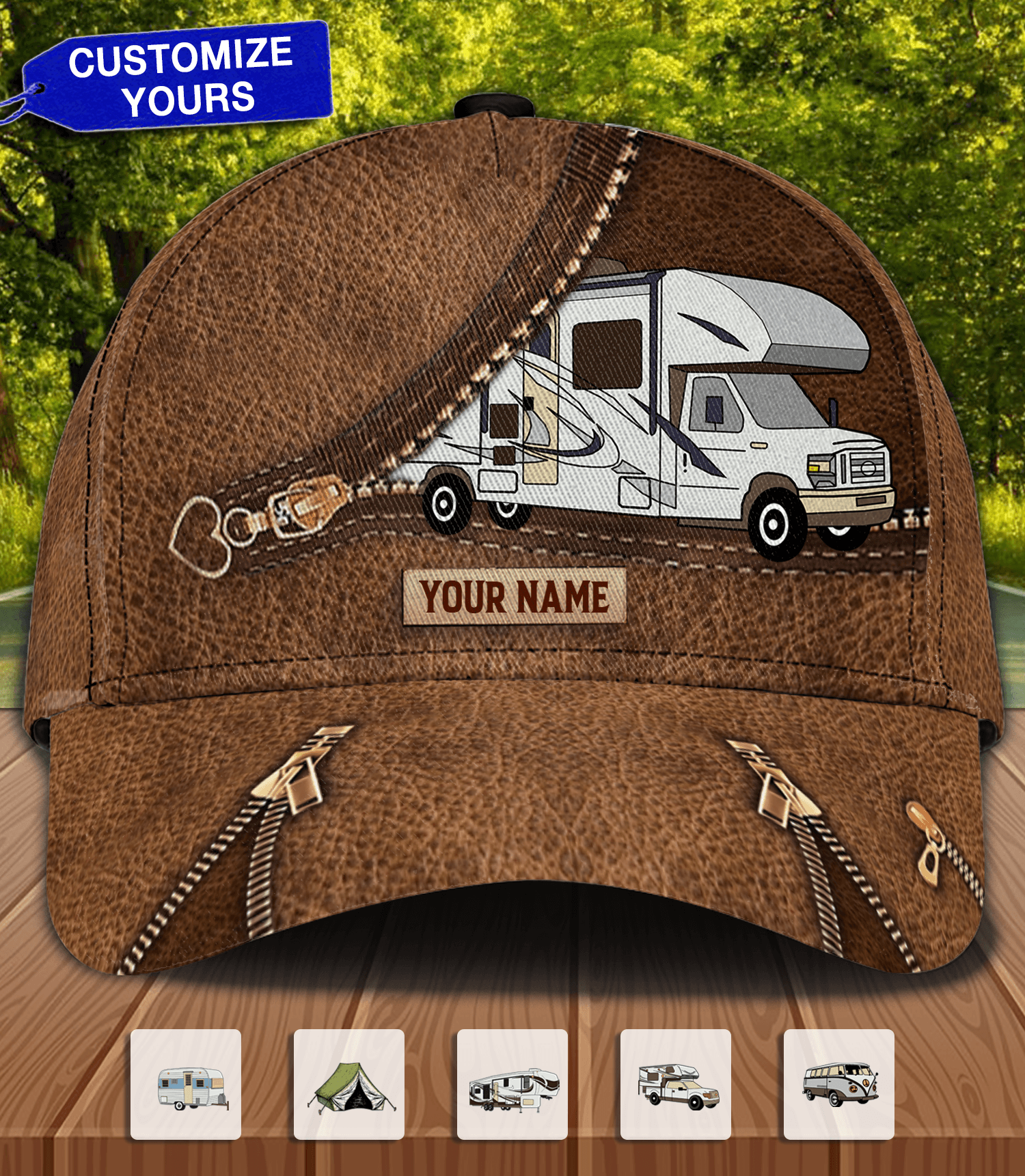 Camping With Zipper Closure Camping Personalized Classic Cap, Personalized Gift for Camping Lovers Trucker Hats Custom Hats Gifts For Men & Women