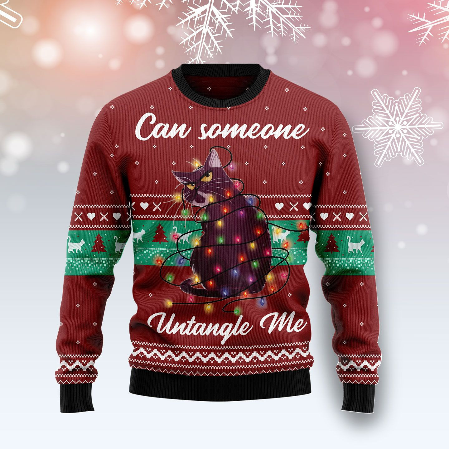 Can Someone Untangle Me Cat Ugly Christmas Sweater Adult 3D Funny Matching for family