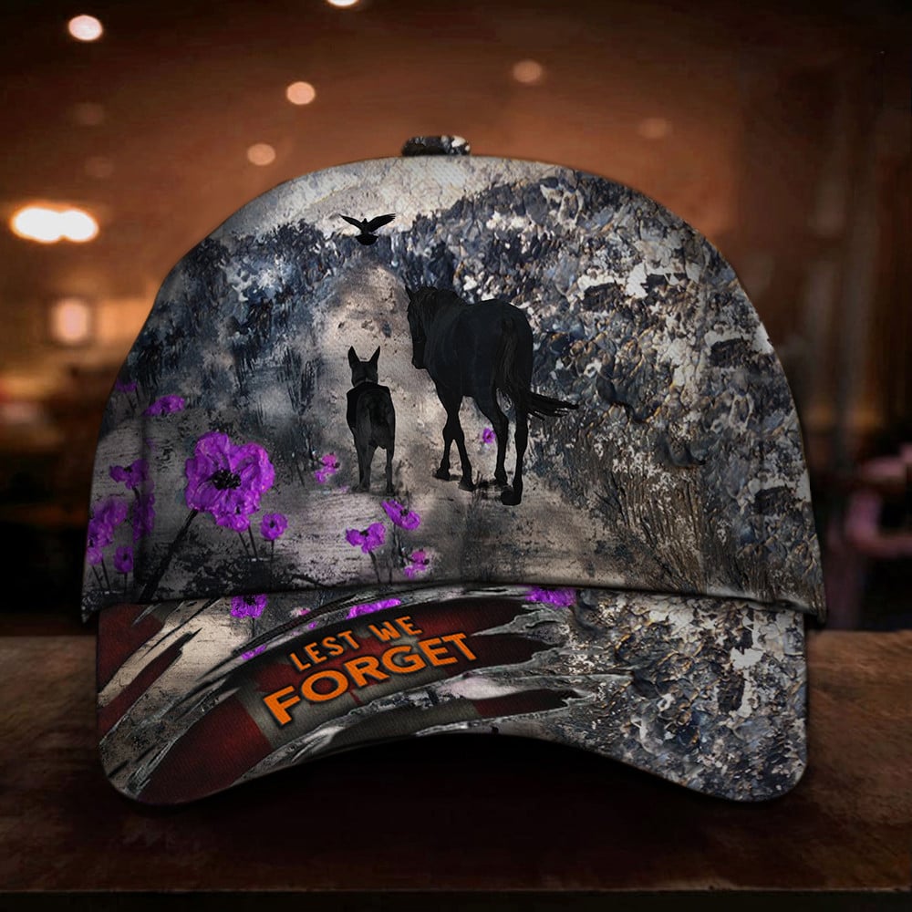 Canada Animals Lest We Forget Purple Poppy Hat Memorial Animals In War Caps Mens Trucker Hats Custom Hats Gifts For Men & Women