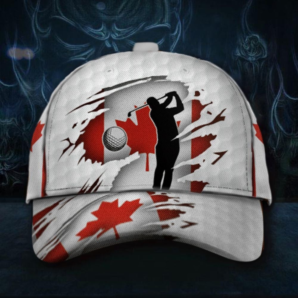 Canada Flag Golfer Hat Graphic Print Patriotic Caps Golf Lovers Gift For Canadian Trucker Hats Custom Hats Gifts For Men & Women