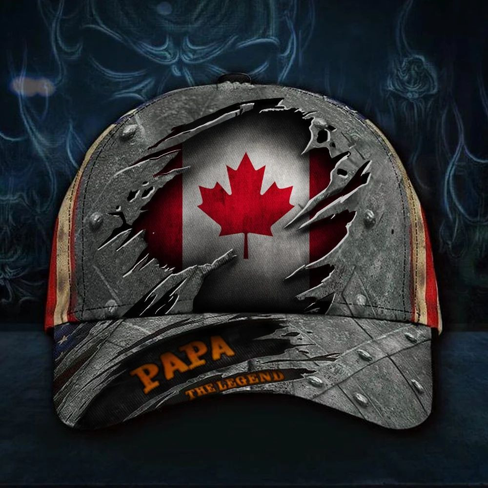 Canada Papa The Legend 3D Hat Vintage USA Flag Cap Father's Day Gift For Dad For Patriotic Trucker Hats Custom Hats Gifts For Men & Women