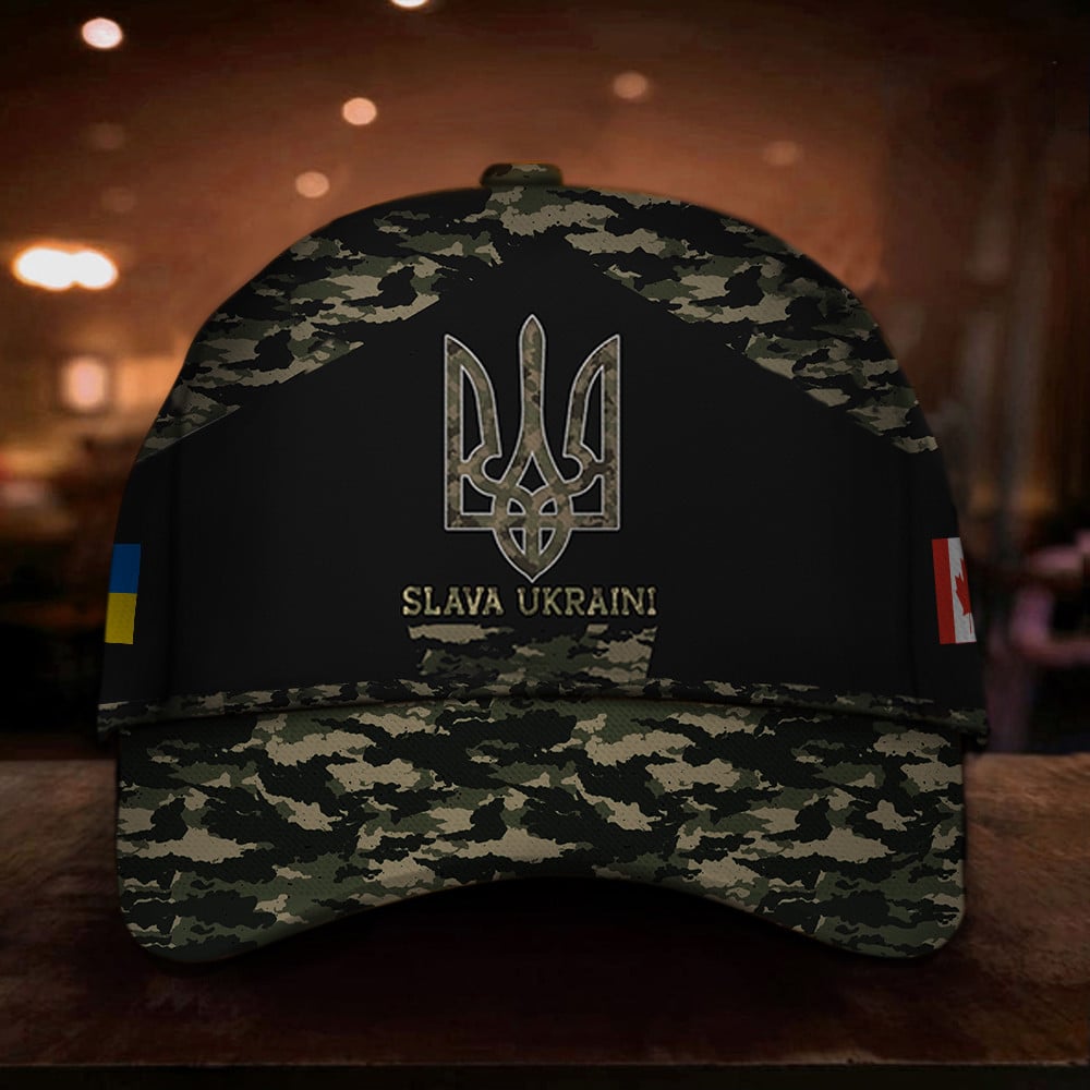 Canada Stand With Ukraine Slava Ukraini Camo Hat Canadian Support Ukraine Clothing Trucker Hats Custom Hats Gifts For Men & Women