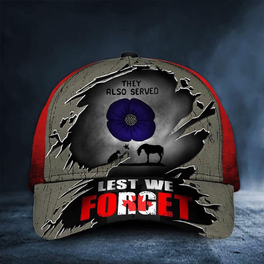 Canadian Animals They Also Served Purple Poppy Cap Lest We Forget Remembrance Day Hat Mens Trucker Hats Custom Hats Gifts For Men & Women