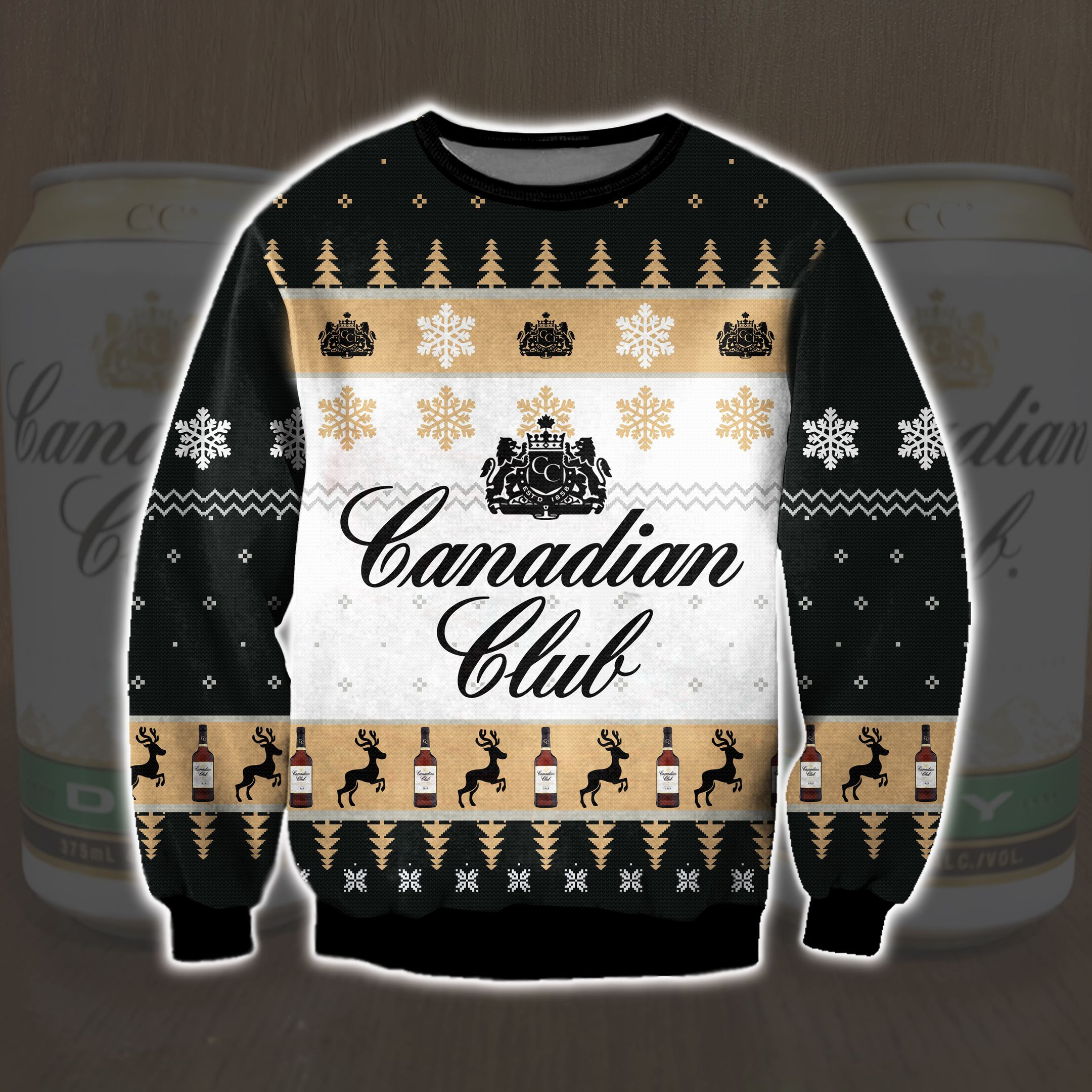 Canadian Club Knitting Pattern 3D Print Ugly Christmas Sweater Adult 3D Funny Matching for family
