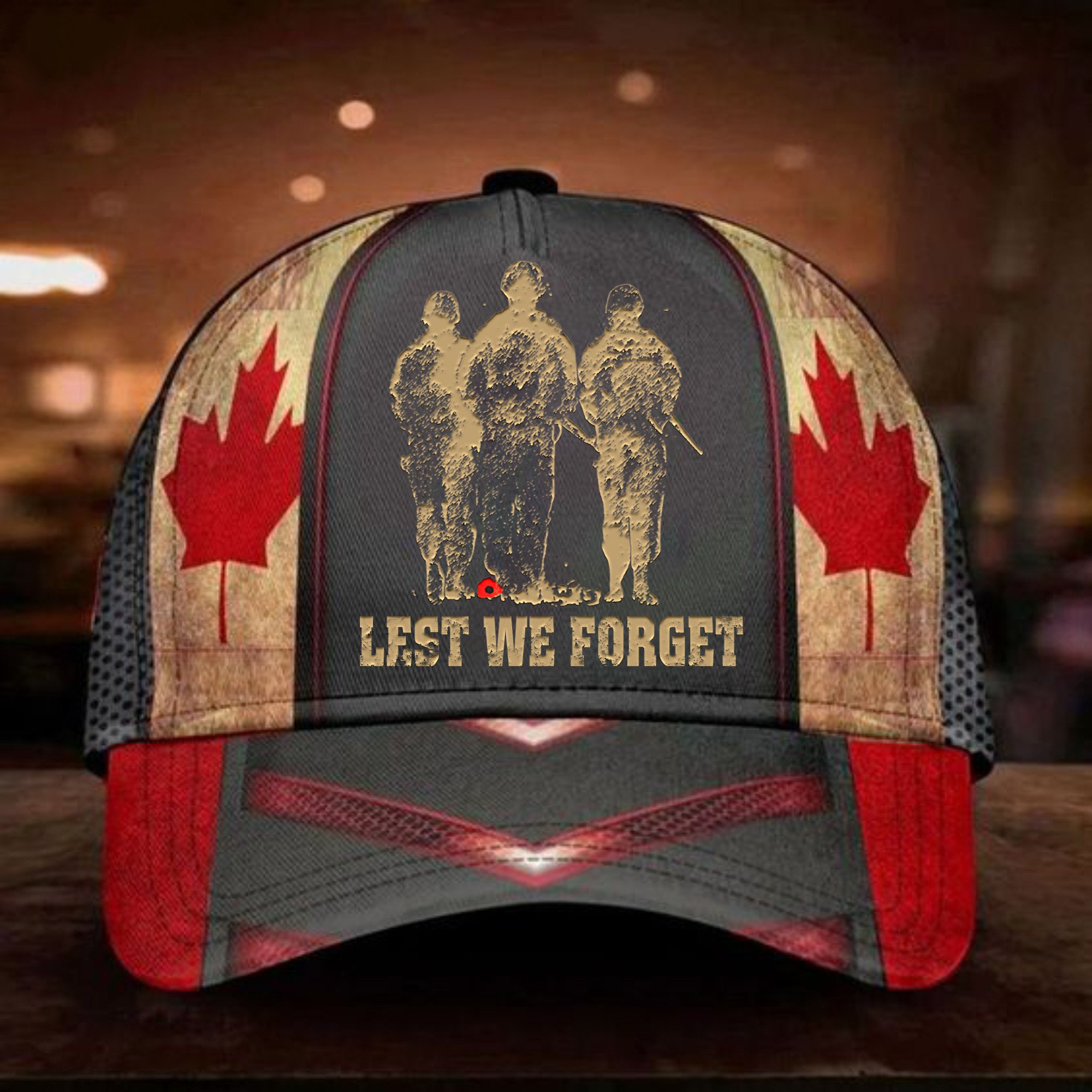 Canadian Soldier Poppy Lest We Forget Hat Veterans Remembrance Day Patriotic Caps Men Trucker Hats Custom Hats Gifts For Men & Women